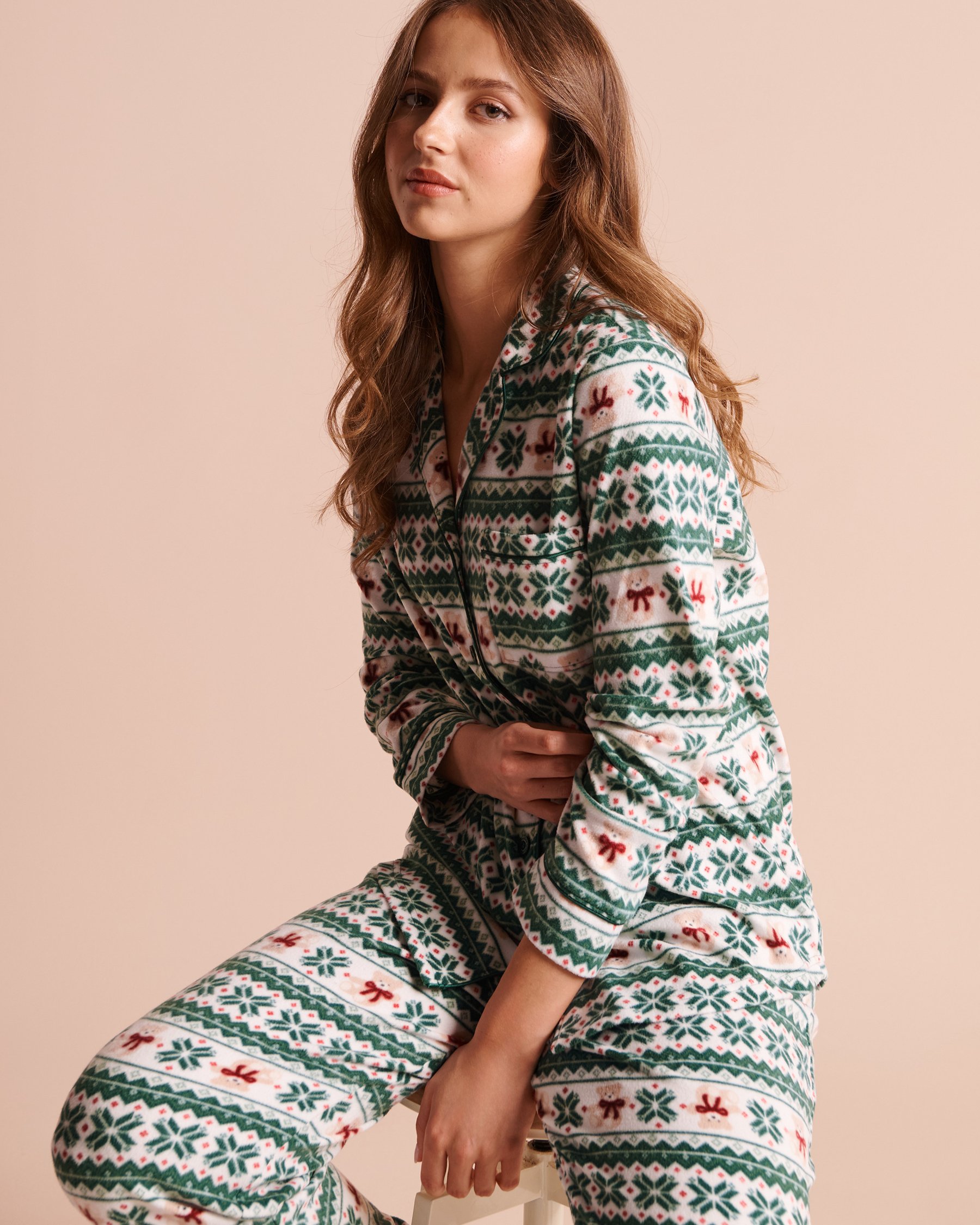 LA VIE EN ROSE Ensemble pyjama en polaire imprimé nordique Vert/Nordique 40400104 - View3