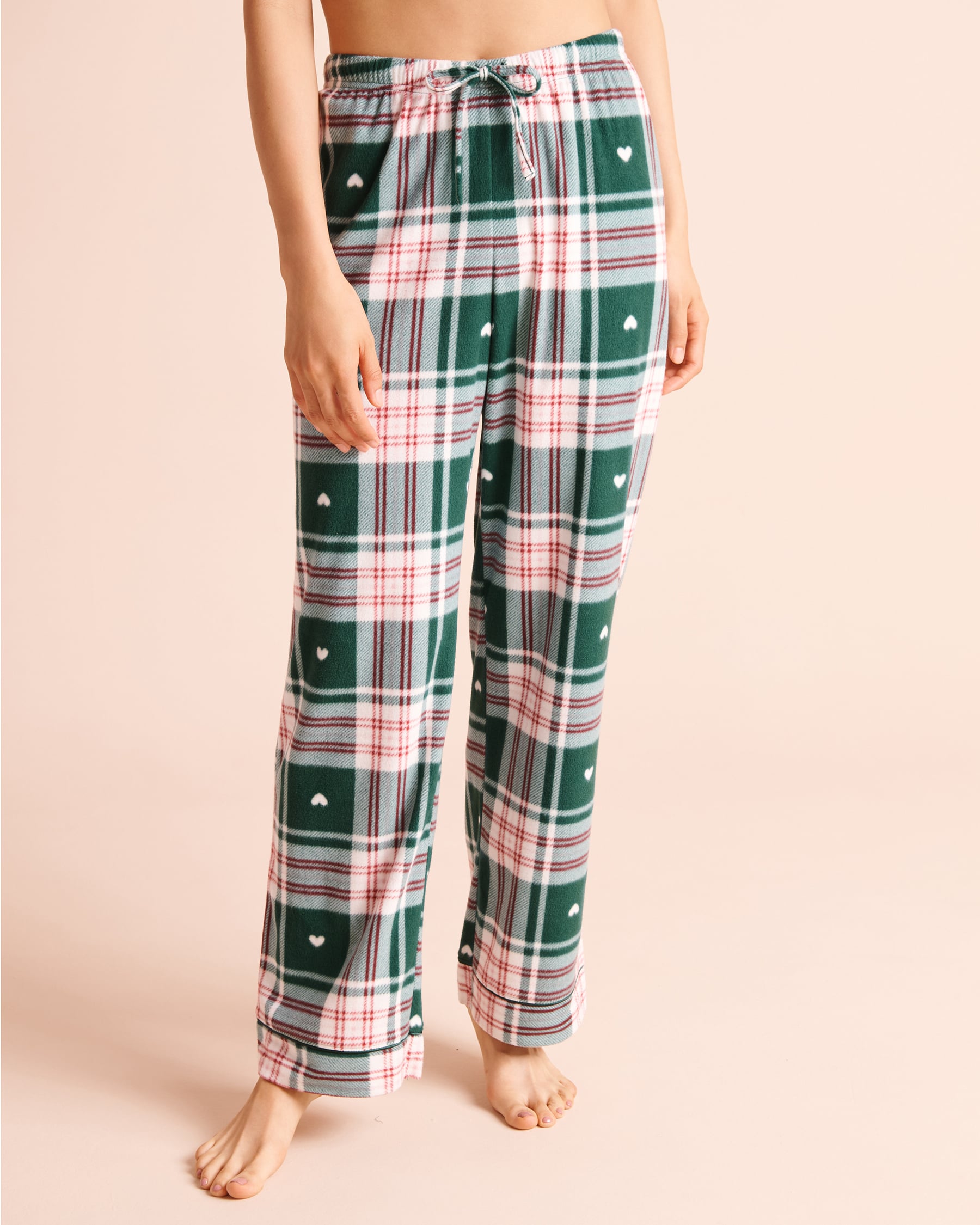 LA VIE EN ROSE Heart & Plaid Print Microfleece Pajama Set Green/Plaid 40400104 - View4