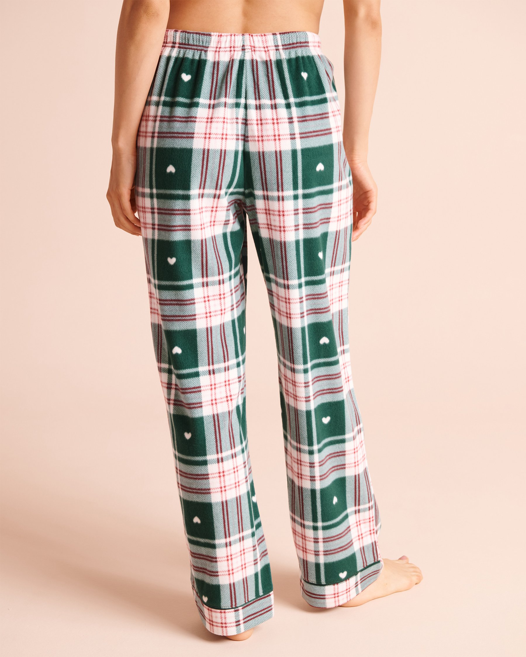 LA VIE EN ROSE Heart & Plaid Print Microfleece Pajama Set Green/Plaid 40400104 - View5