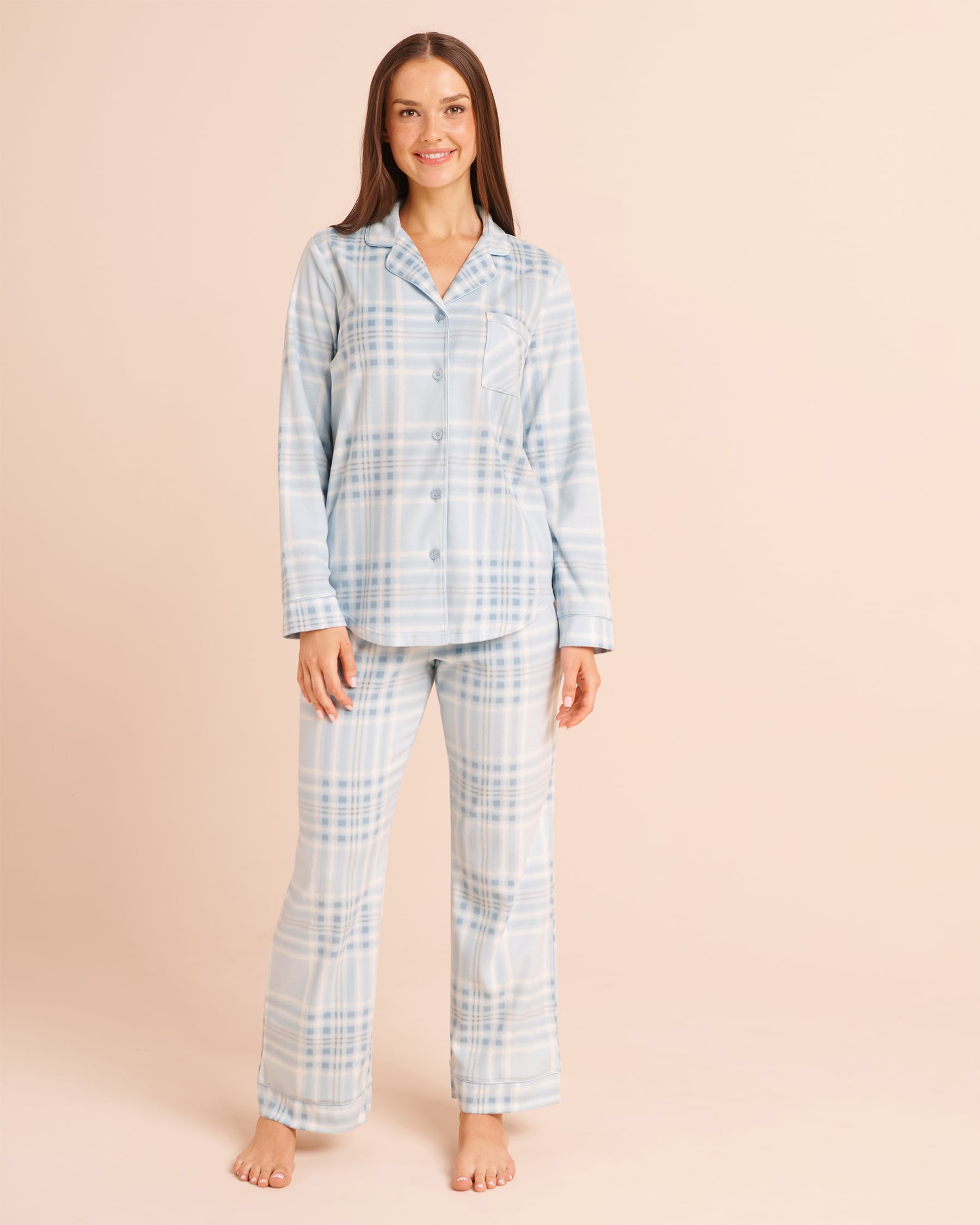 LA VIE EN ROSE Ensemble pyjama en polaire carreaux bleus Bleu/Carreaux 40400104 - View1