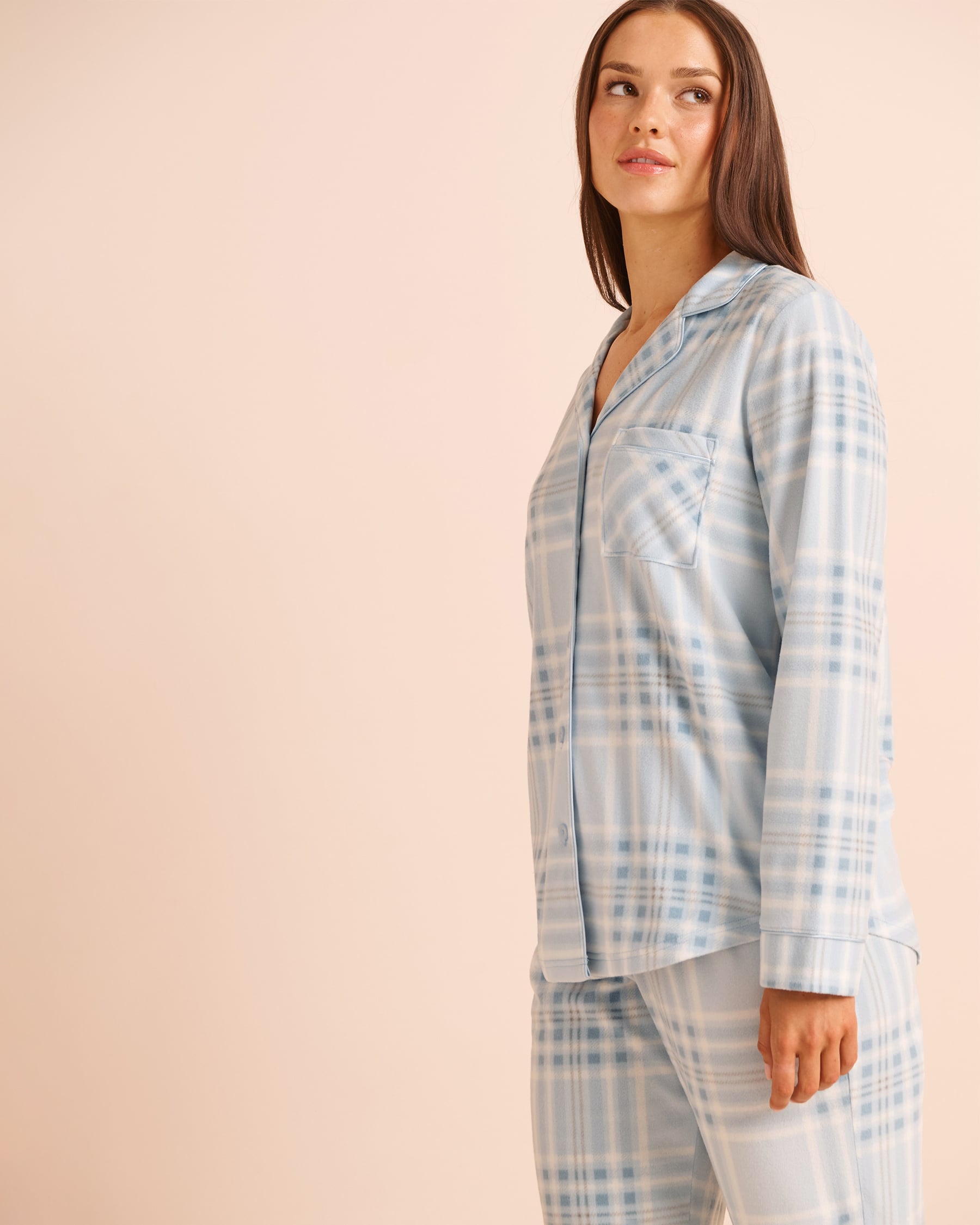 LA VIE EN ROSE Ensemble pyjama en polaire carreaux bleus Bleu/Carreaux 40400104 - View3