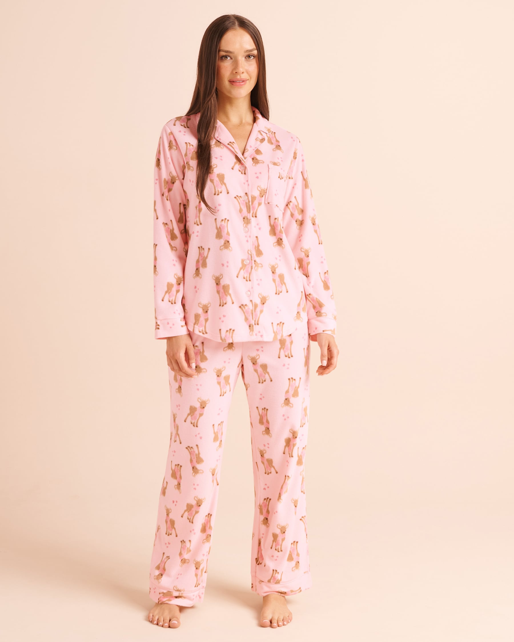 LA VIE EN ROSE Deer Print Microfleece Pajama Set Pink/Deer 40400104 - View1