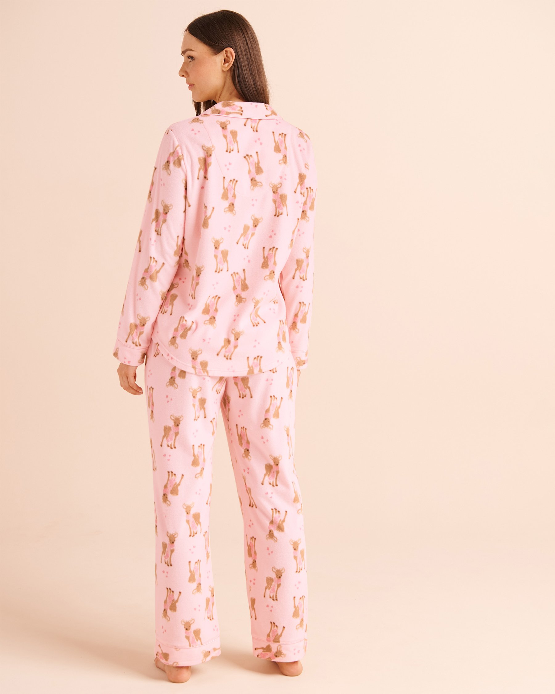 LA VIE EN ROSE Deer Print Microfleece Pajama Set Pink/Deer 40400104 - View2