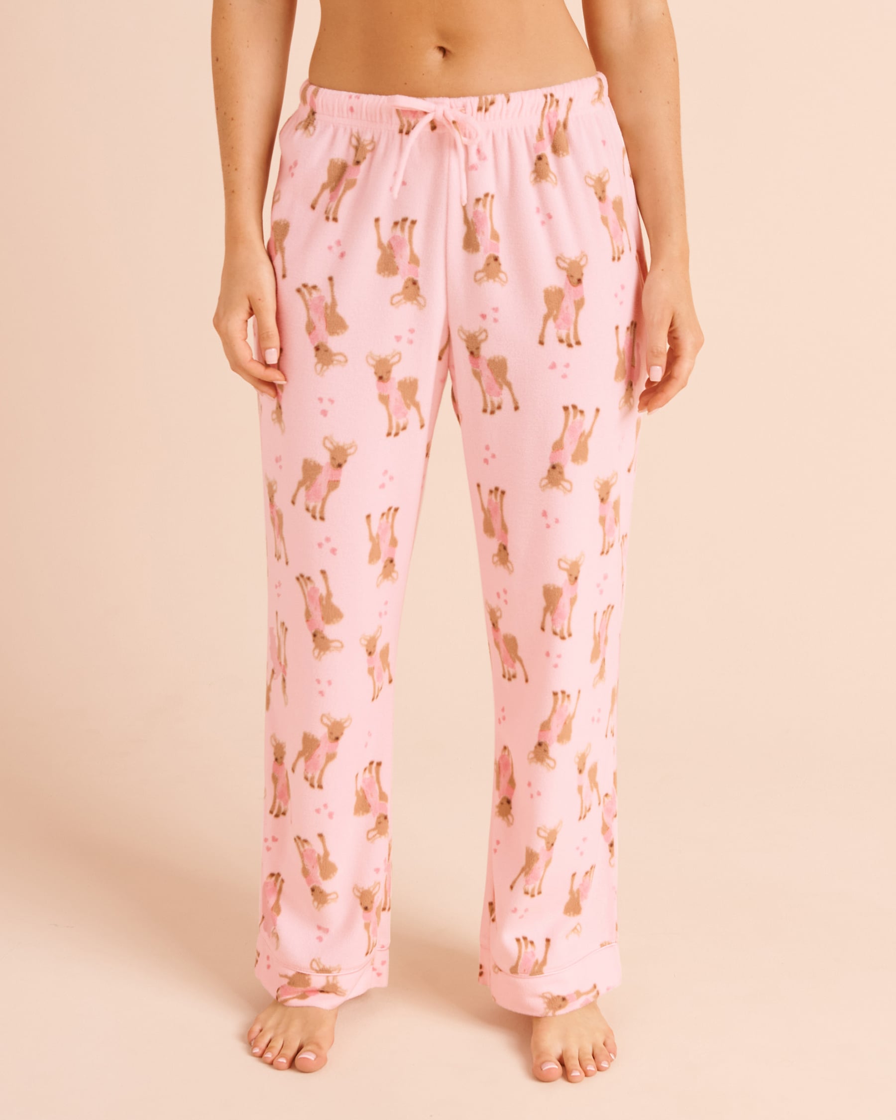 LA VIE EN ROSE Deer Print Microfleece Pajama Set Pink/Deer 40400104 - View4