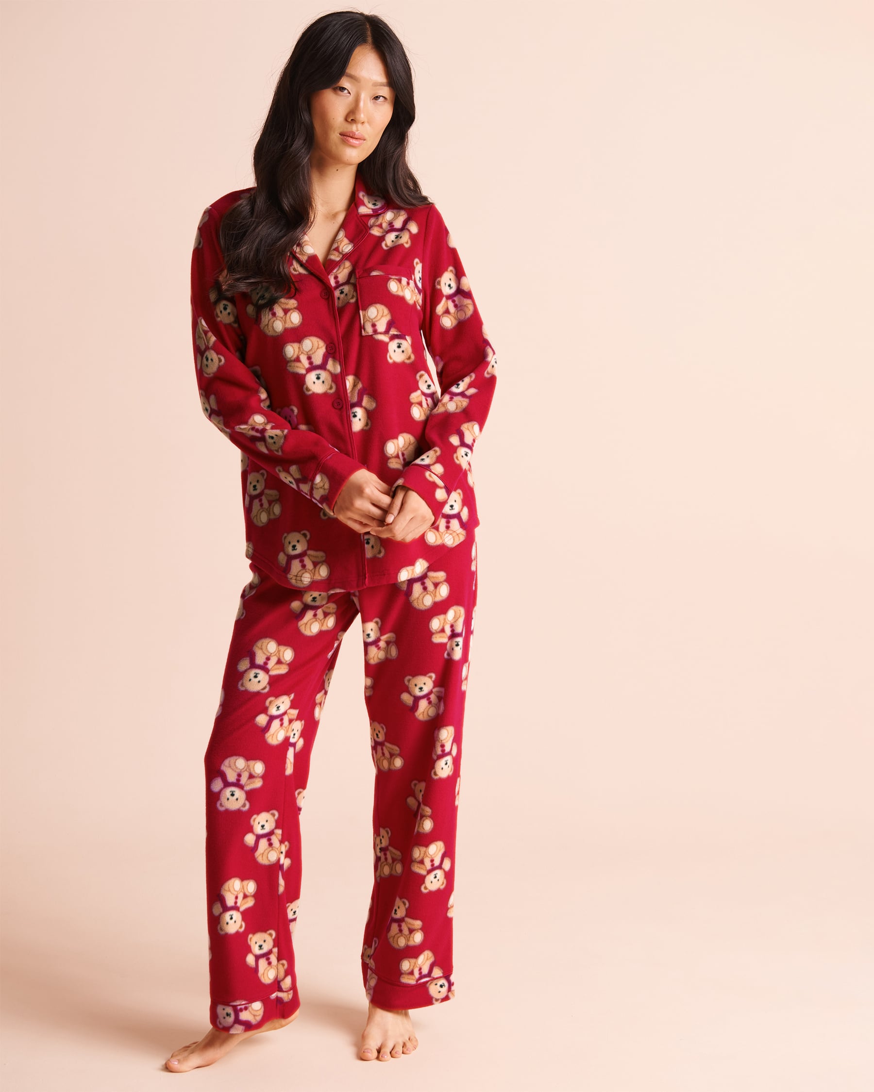 LA VIE EN ROSE Ensemble pyjama en polaire imprimé oursons Rouge/Oursons 40400104 - Voir1