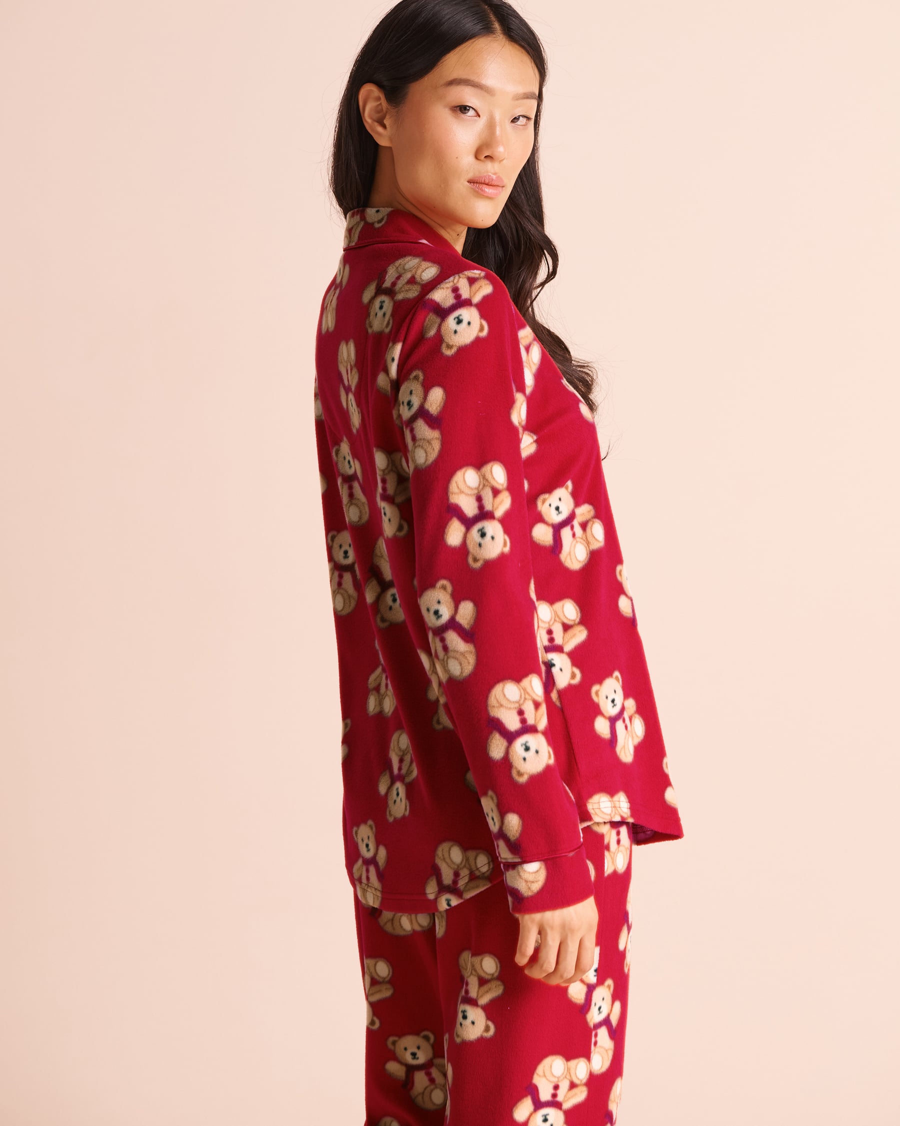 LA VIE EN ROSE Ensemble pyjama en polaire imprimé oursons Rouge/Oursons 40400104 - Voir2