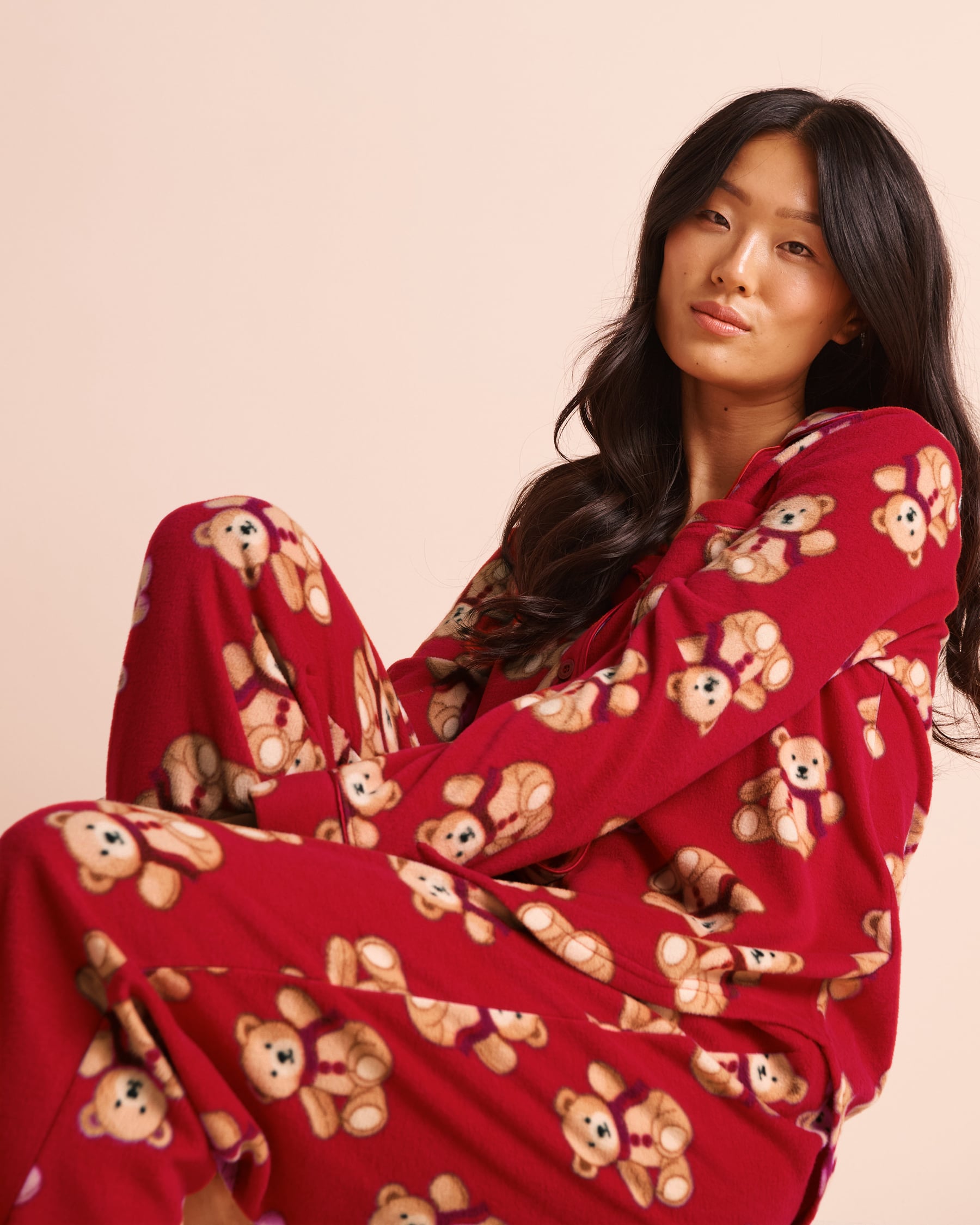 LA VIE EN ROSE Ensemble pyjama en polaire imprimé oursons Rouge/Oursons 40400104 - Voir3