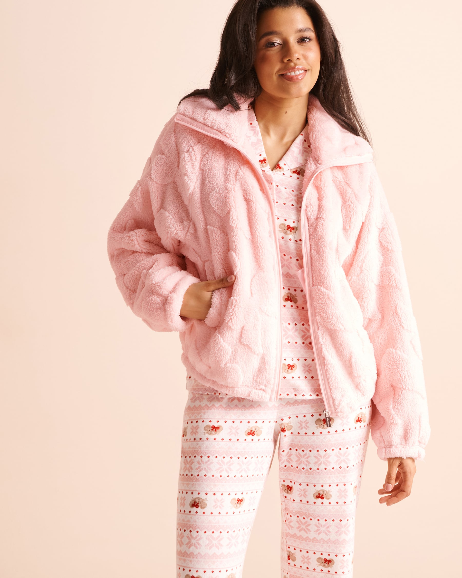 LA VIE EN ROSE Chandail zippé en jacquard peluche à nœuds Rose givrée 40600239 - View4