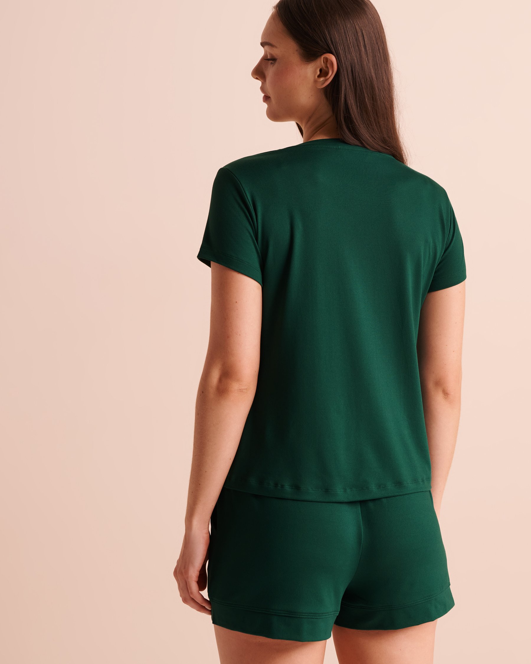 LA VIE EN ROSE Embroidered Super Soft Short Sleeve T-shirt Fir Green 40100921 - View2