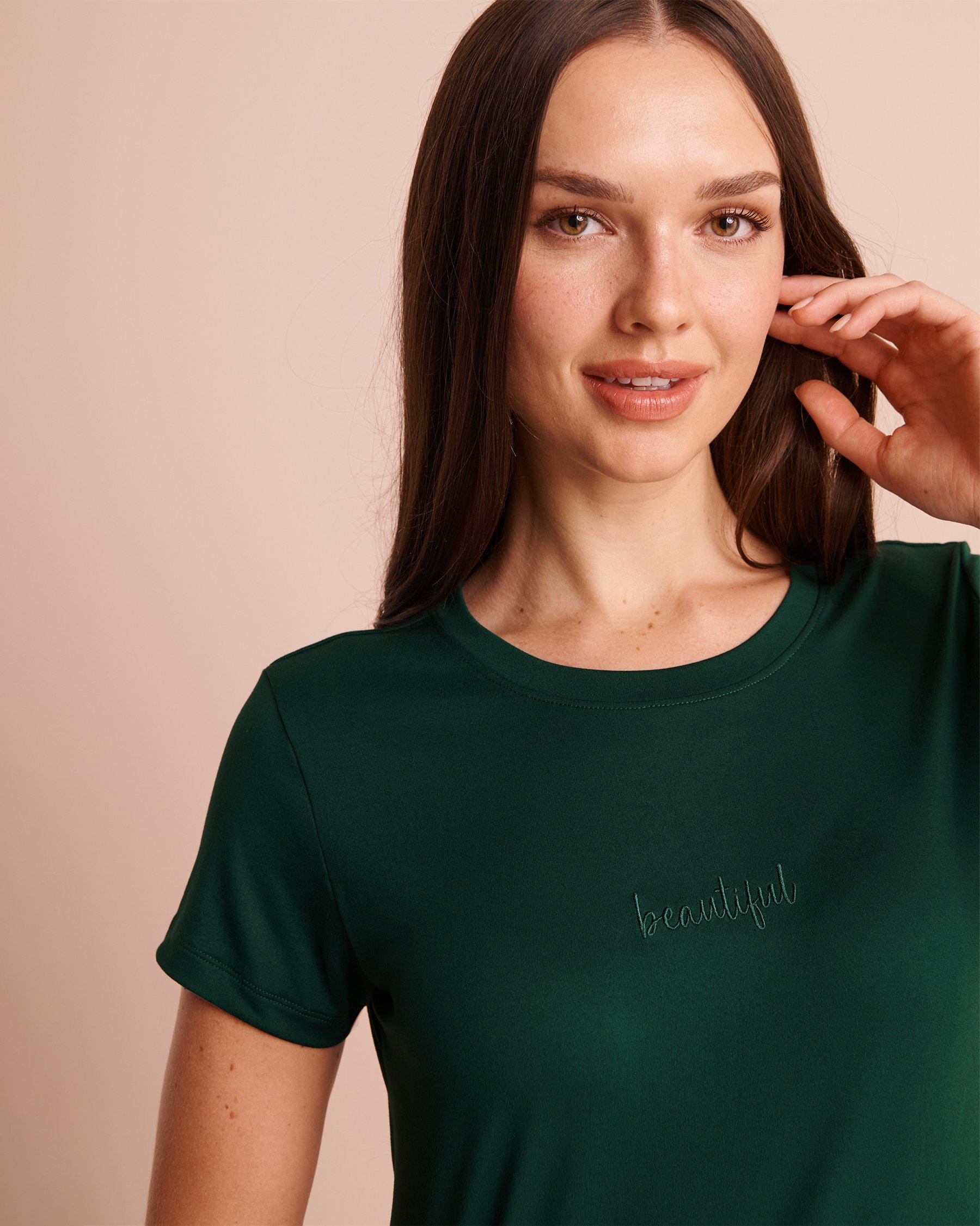 LA VIE EN ROSE Embroidered Super Soft Short Sleeve T-shirt Fir Green 40100921 - View3