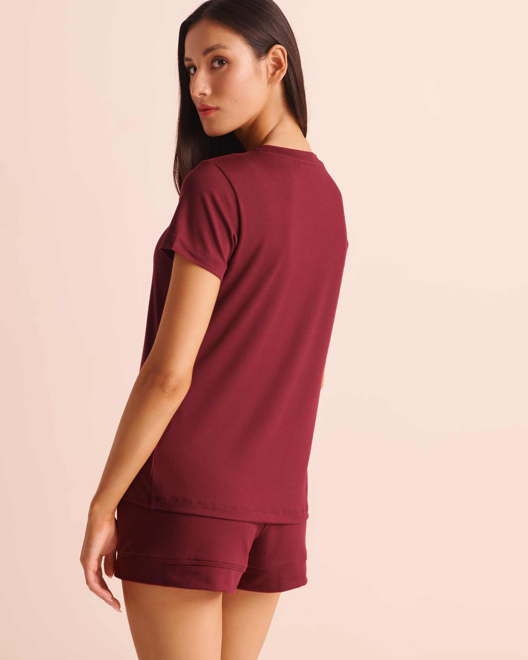 LA VIE EN ROSE Embroidered Super Soft Short Sleeve T-shirt Merry Burgundy 40100921 - View2