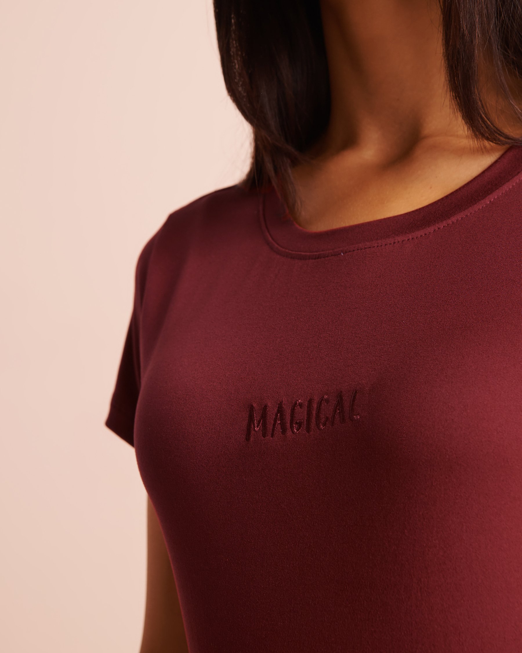 LA VIE EN ROSE Embroidered Super Soft Short Sleeve T-shirt Merry Burgundy 40100921 - View3