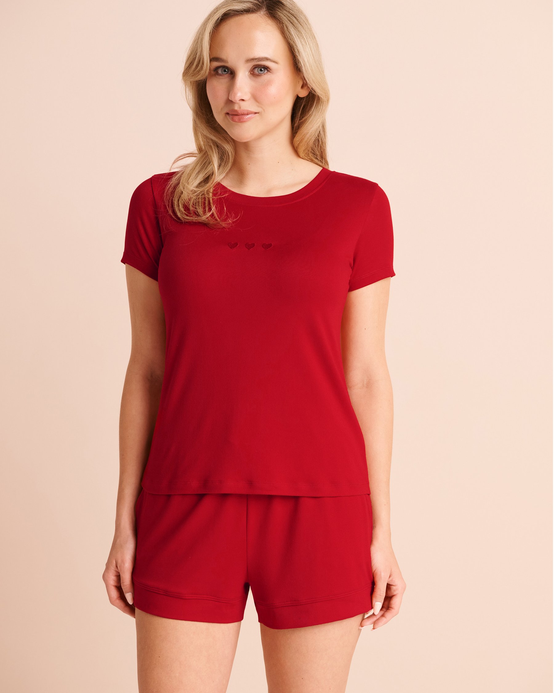 LA VIE EN ROSE Embroidered Super Soft Short Sleeve T-shirt Candy Cane Red 40100921 - View1