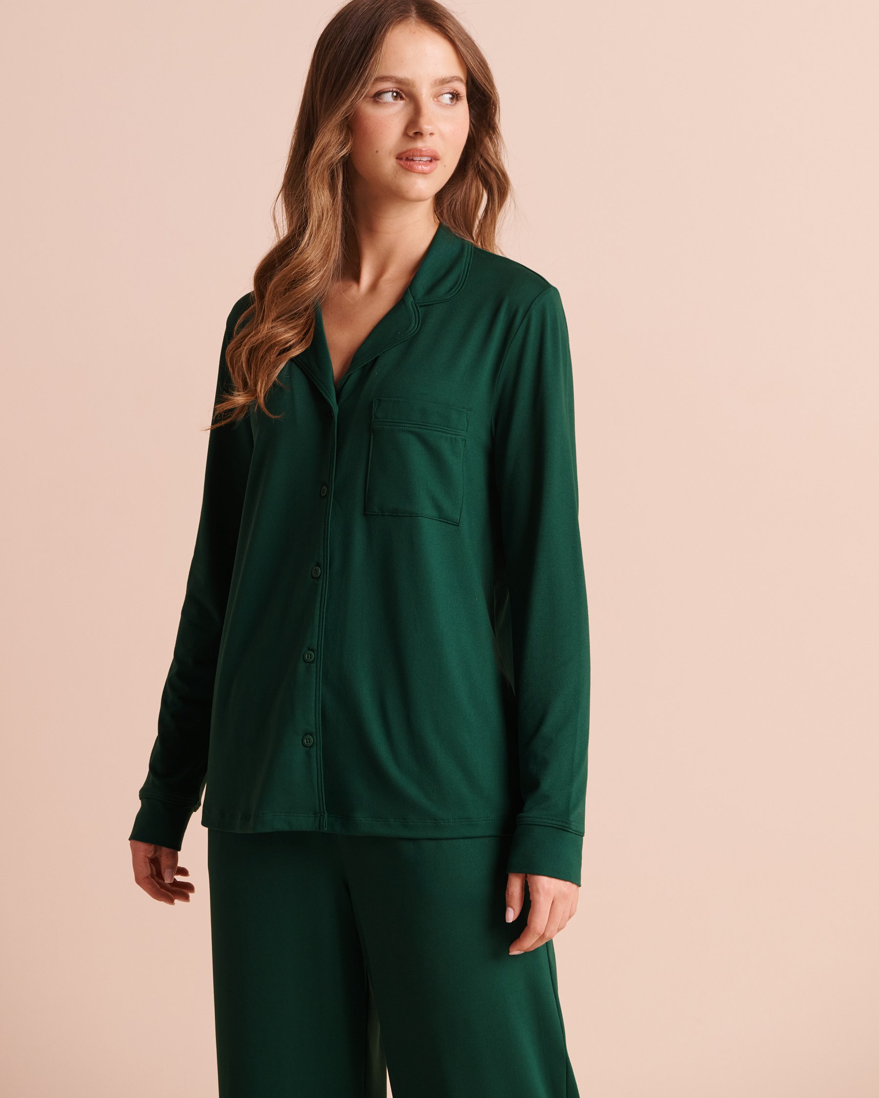 LA VIE EN ROSE Super Soft Long Sleeve Button-Down Shirt Fir Green 40100922 - View1