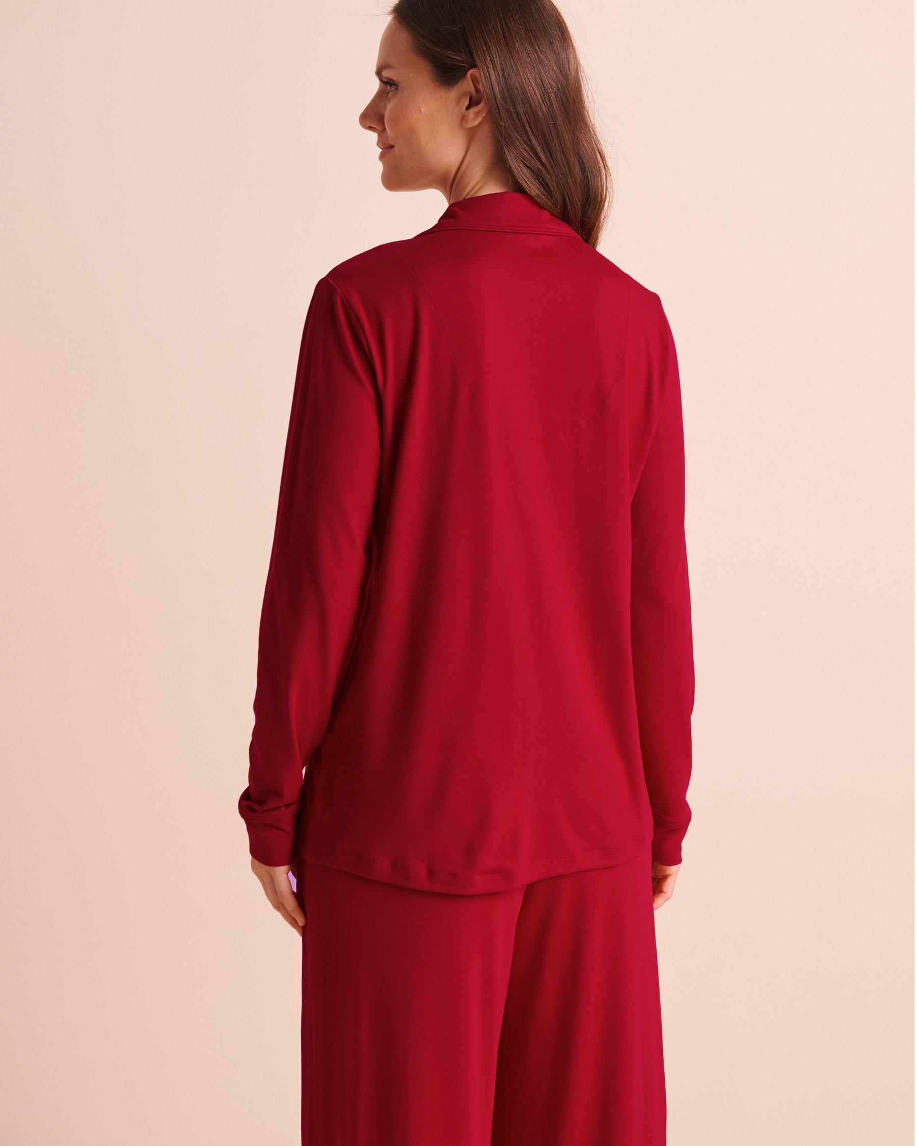 LA VIE EN ROSE Super Soft Long Sleeve Button-Down Shirt Candy Cane Red 40100922 - View2