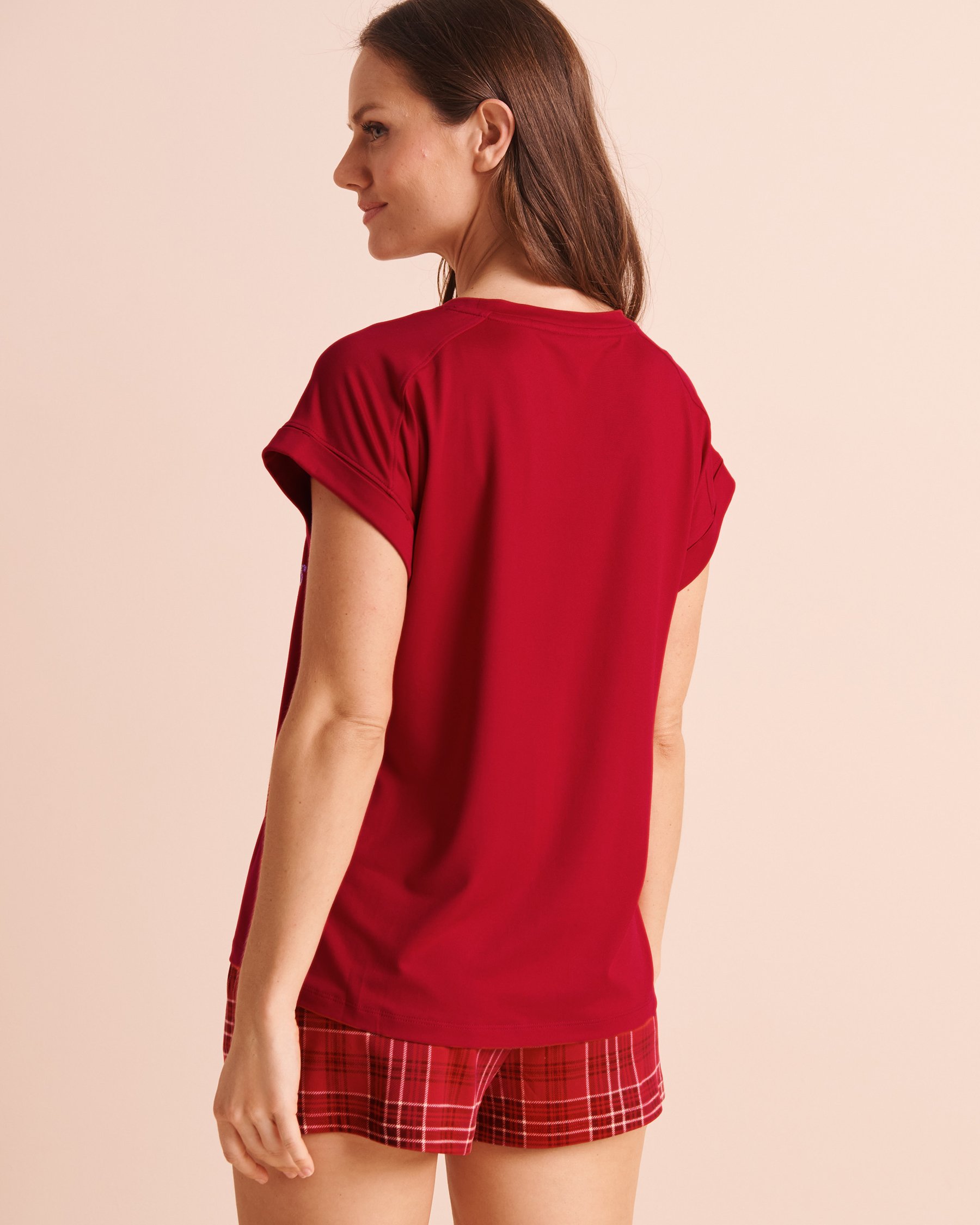 LA VIE EN ROSE Gingerbread Print Super Soft Short Sleeve T-shirt Candy Cane Red 40100907 - View2
