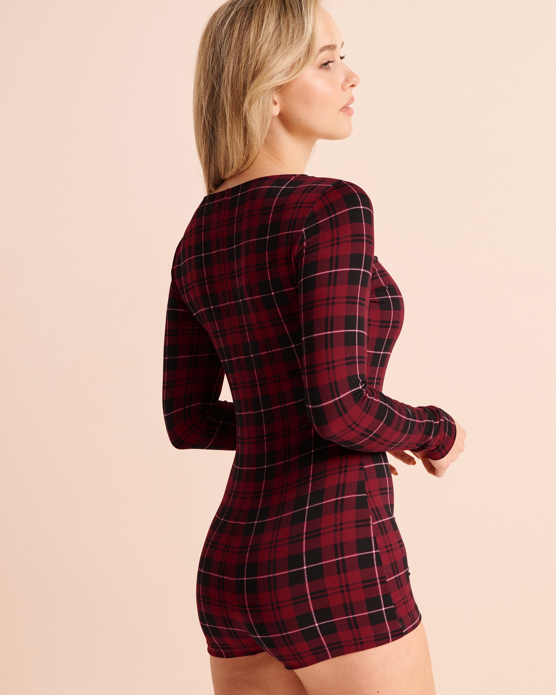 LA VIE EN ROSE Buffalo Plaid Super Soft Long Sleeve Romper Buffalo Plaid 40300072 - View2