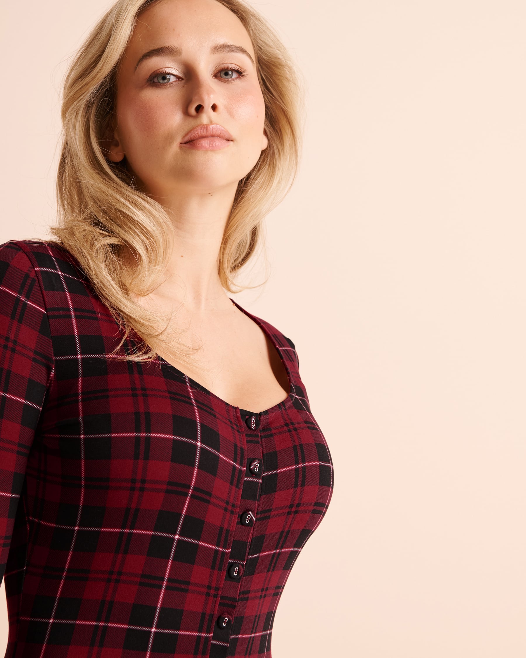 LA VIE EN ROSE Buffalo Plaid Super Soft Long Sleeve Romper Buffalo Plaid 40300072 - View3