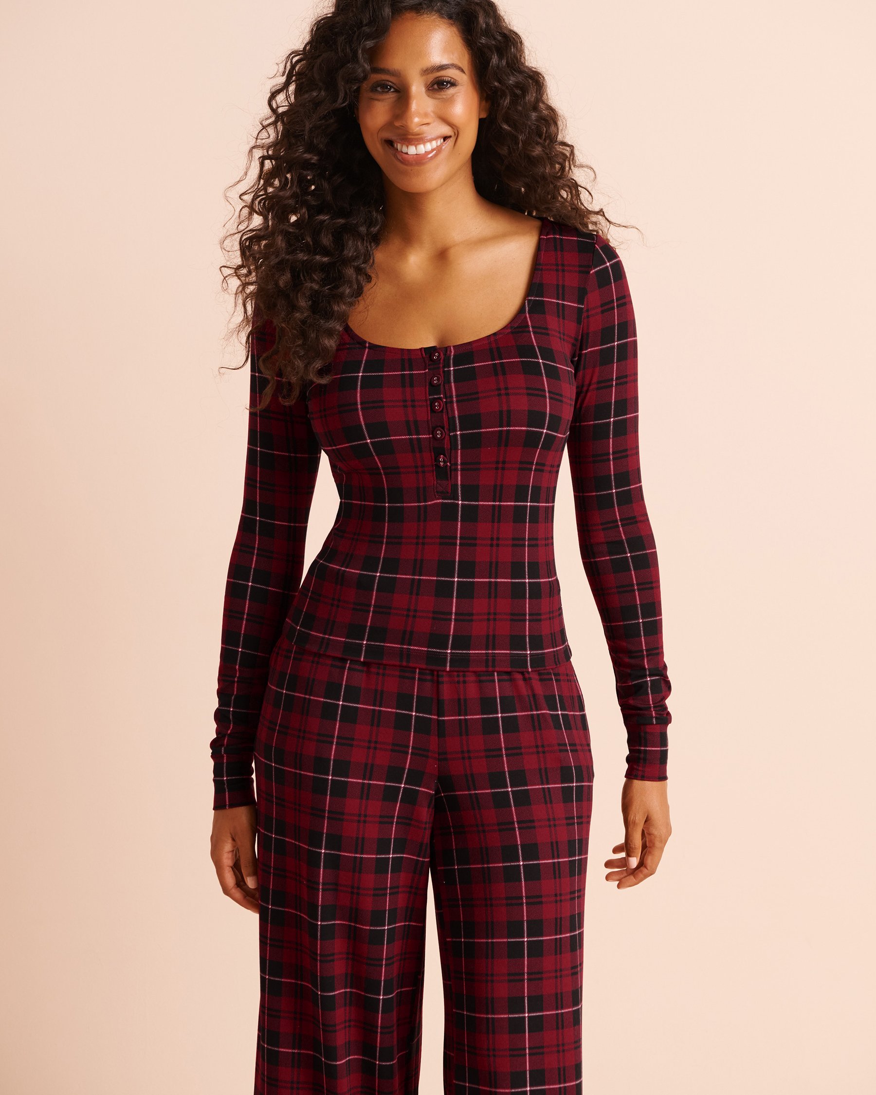 LA VIE EN ROSE Buffalo Plaid Super Soft Long Sleeve Henley Top Buffalo Plaid 40100912 - View1