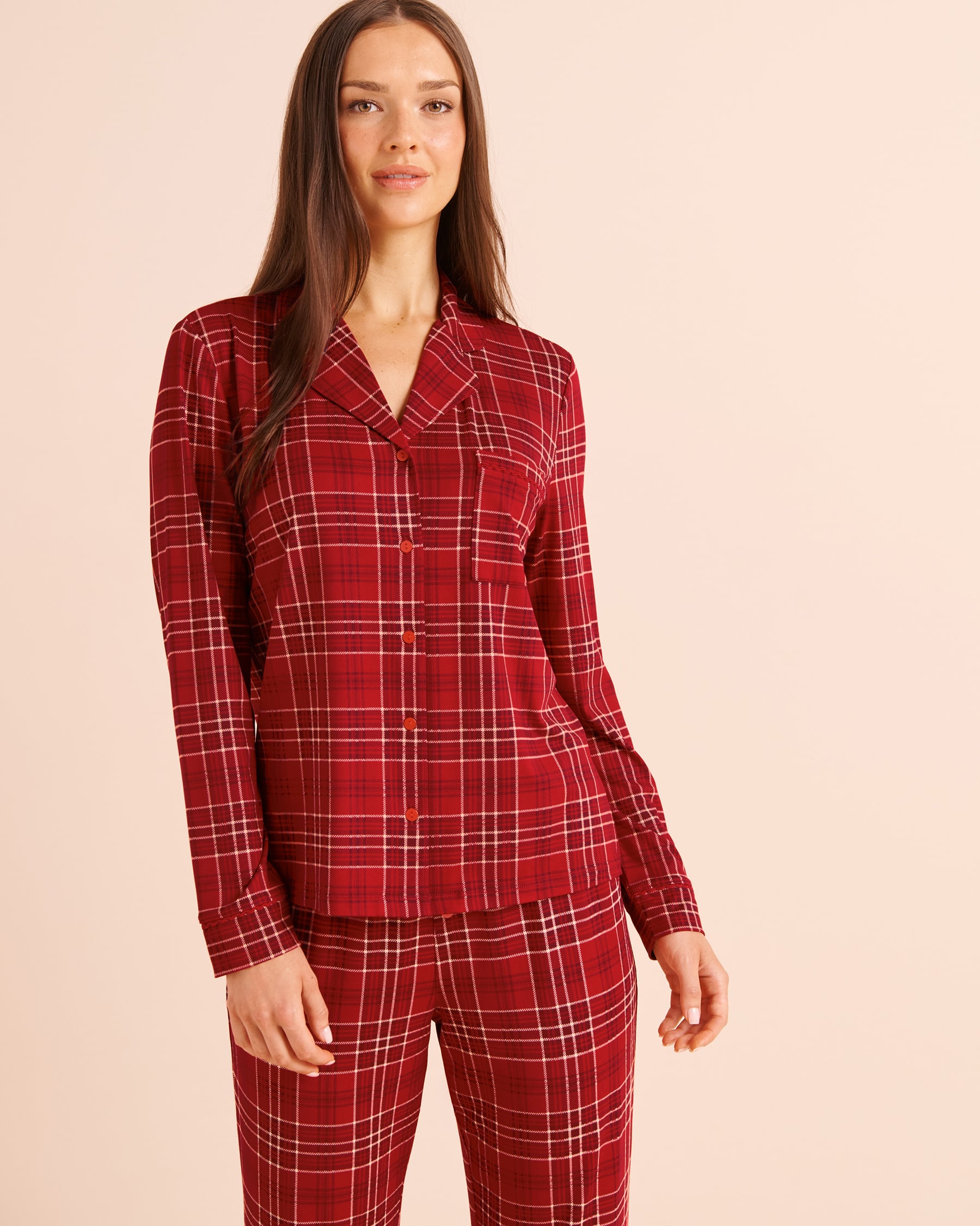LA VIE EN ROSE Red Plaid Super Soft Long Sleeve Button-down Shirt Red/Plaid 40100909 - View1