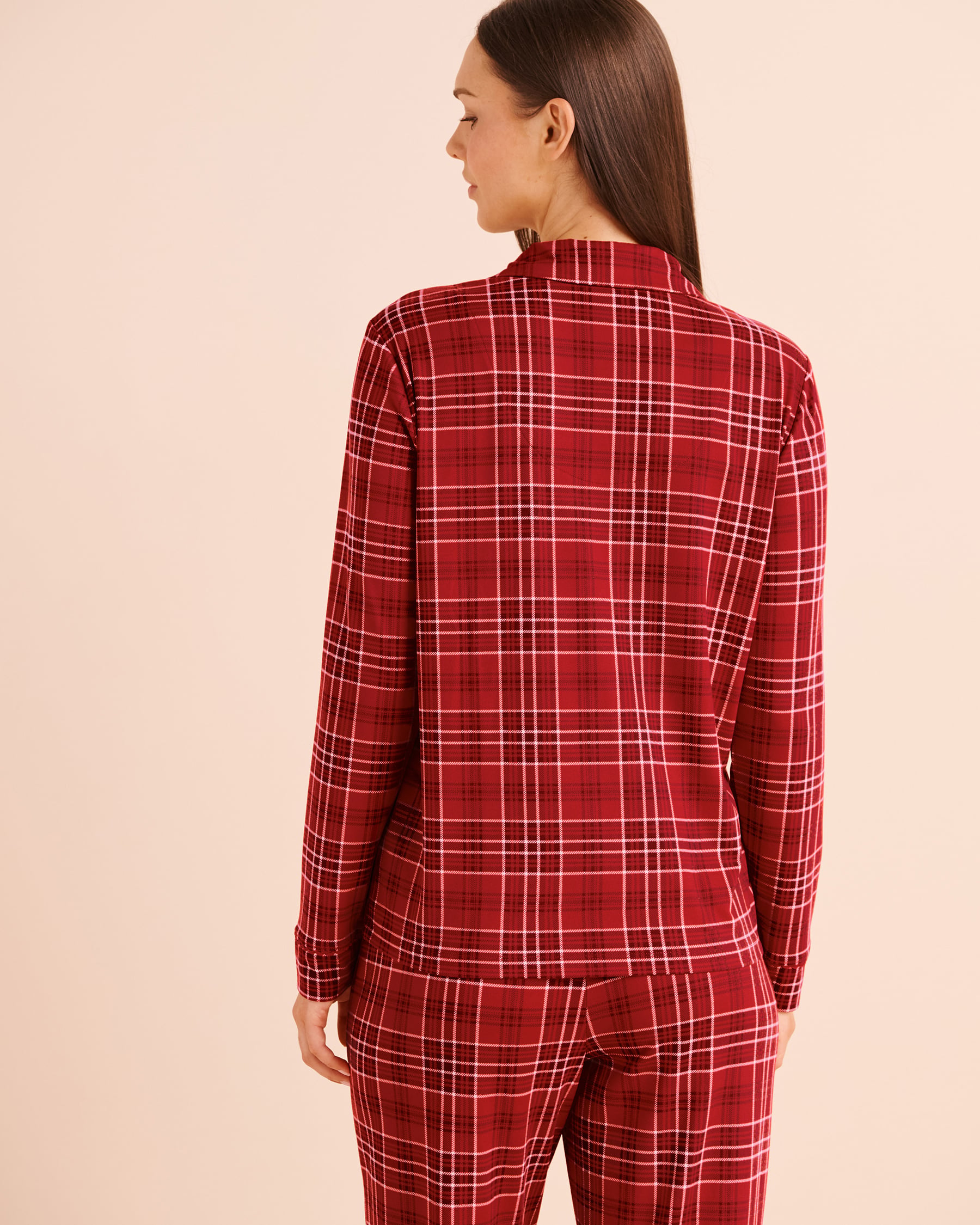 LA VIE EN ROSE Red Plaid Super Soft Long Sleeve Button-down Shirt Red/Plaid 40100909 - View2