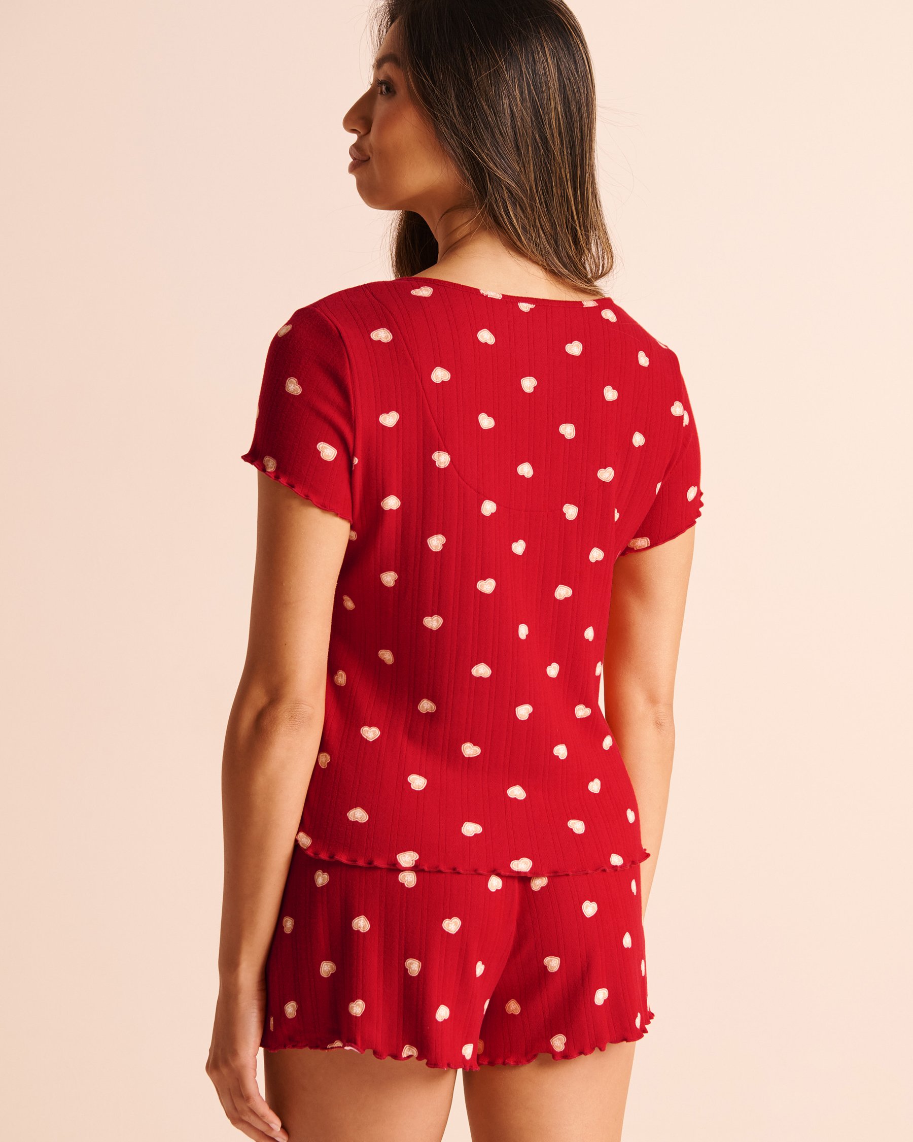LA VIE EN ROSE Cookie Print Brushed Pointelle Short Sleeve T-shirt Red/Cookies 40100934 - View2