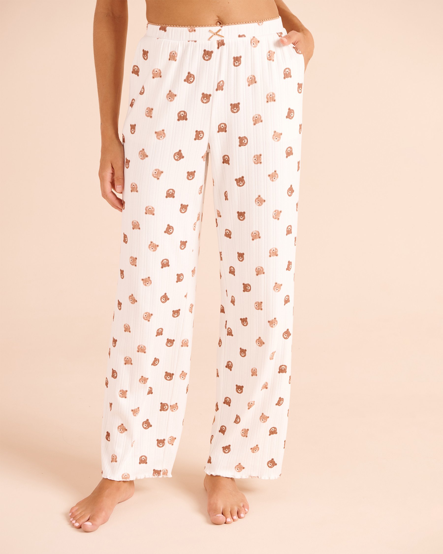 LA VIE EN ROSE Pantalon de pyjama en pointelle brossée imprimé oursons Blanc/Oursons 40200915 - View1