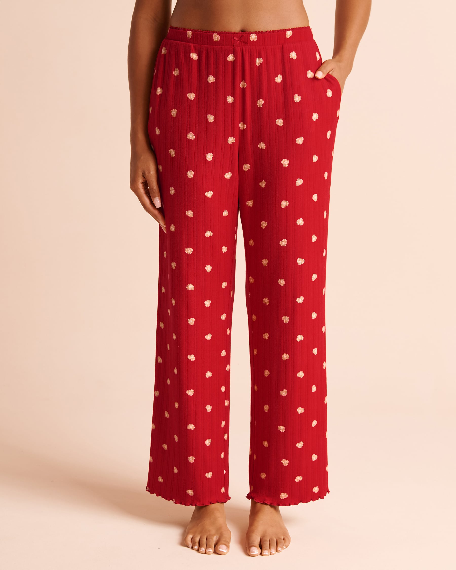 LA VIE EN ROSE Cookie Print Brushed Pointelle Pajama Pants Red/Cookies 40200913 - View1