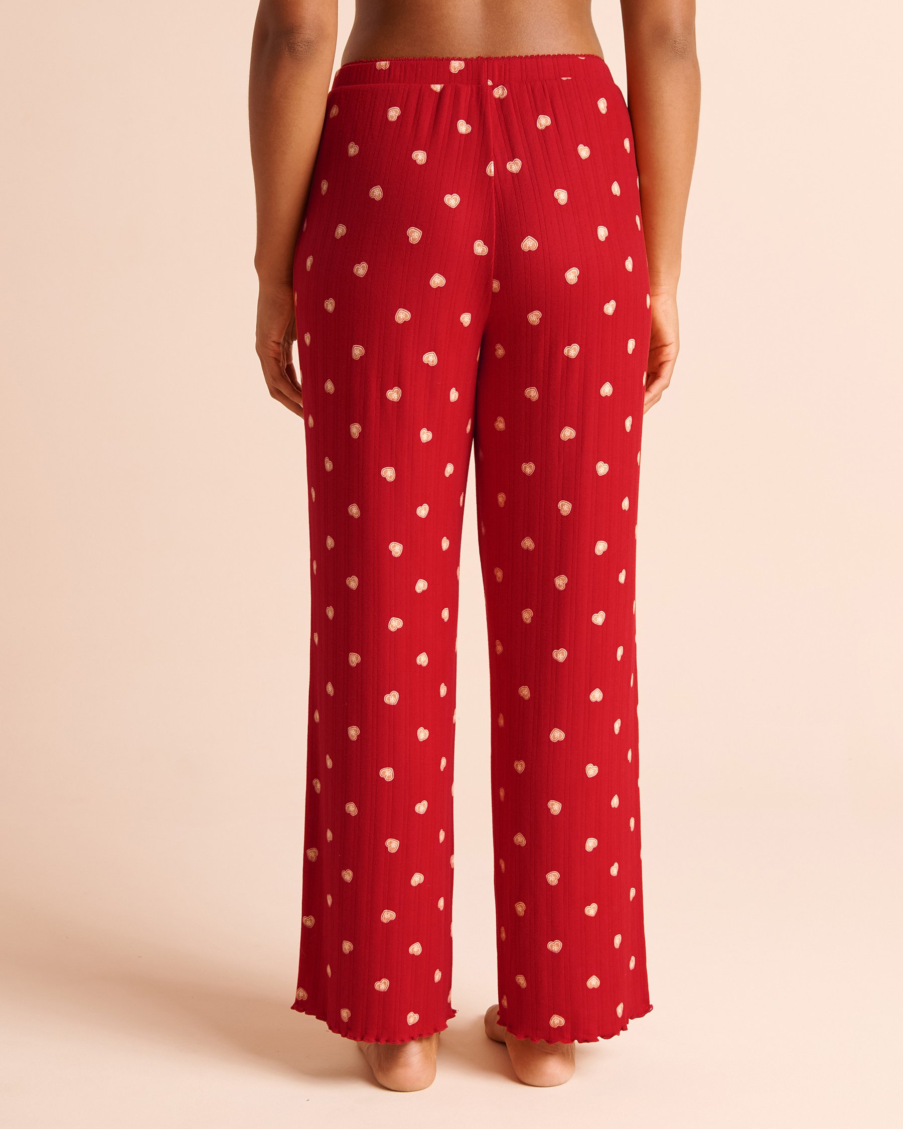 LA VIE EN ROSE Cookie Print Brushed Pointelle Pajama Pants Red/Cookies 40200913 - View2