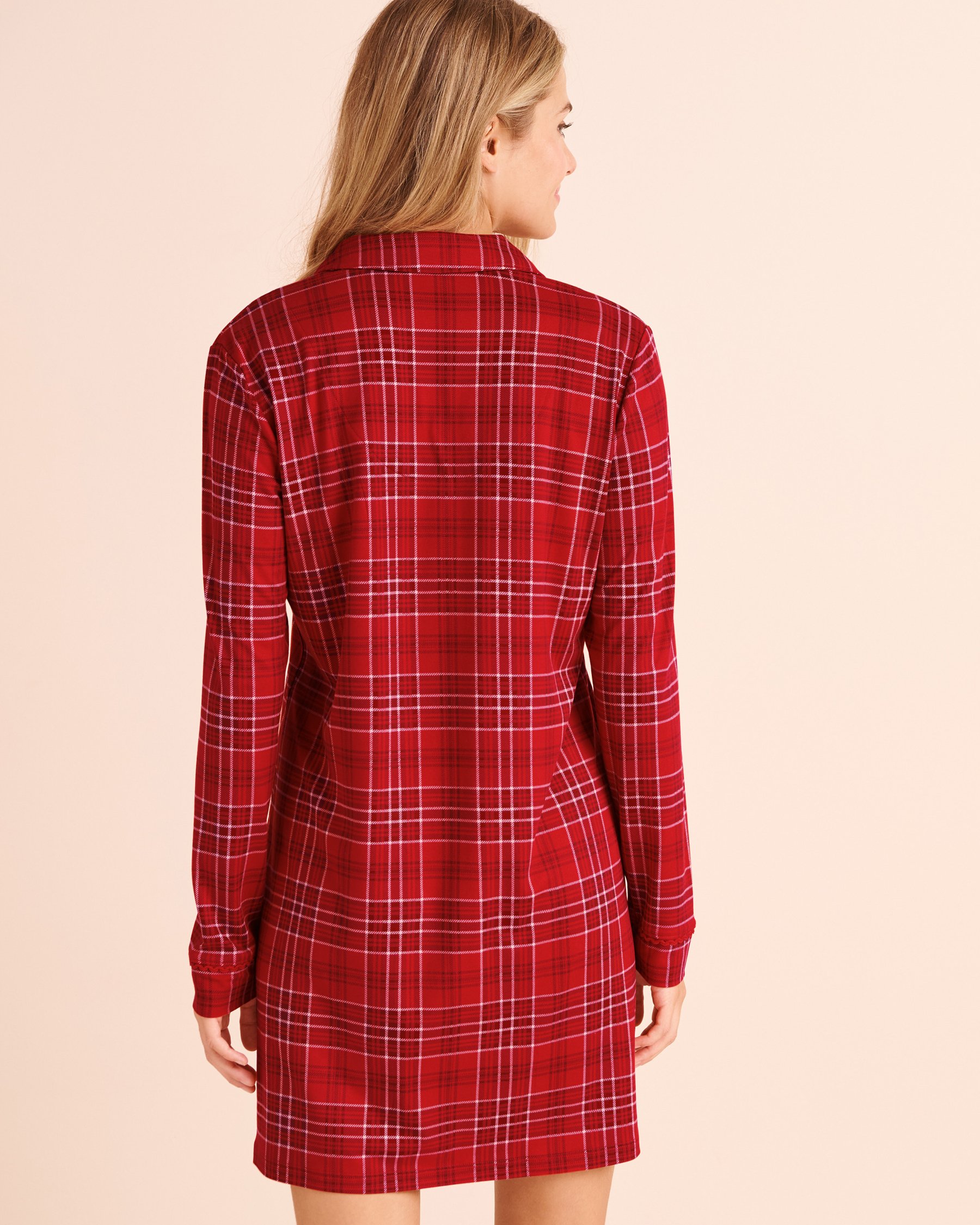 LA VIE EN ROSE Red Plaid Super Soft Long Sleeve Button-down Sleepshirt Red/Plaid 40500507 - View2
