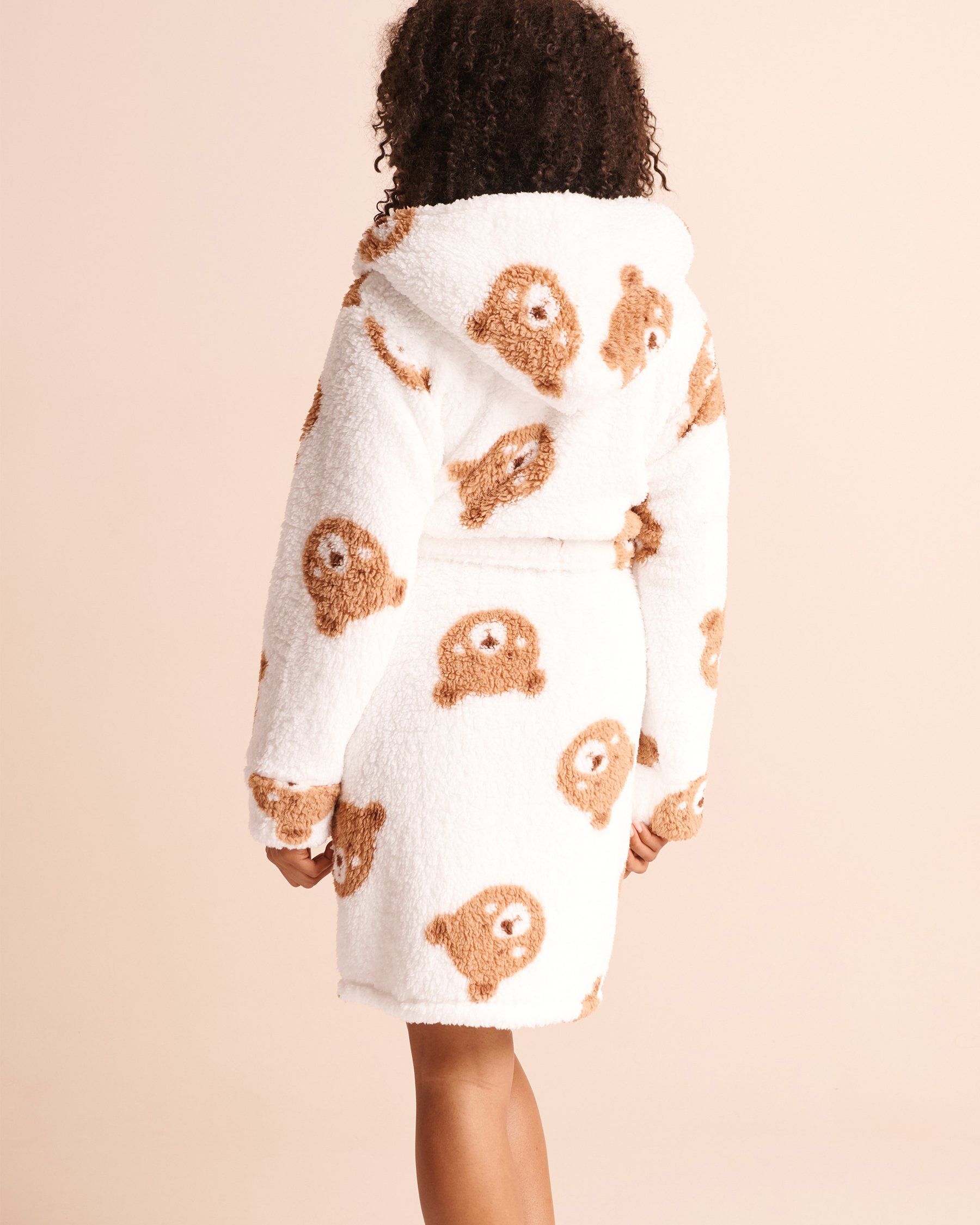 LA VIE EN ROSE Teddy Bear Sherpa Hooded Robe White/Teddy Bear 40600250 - View2