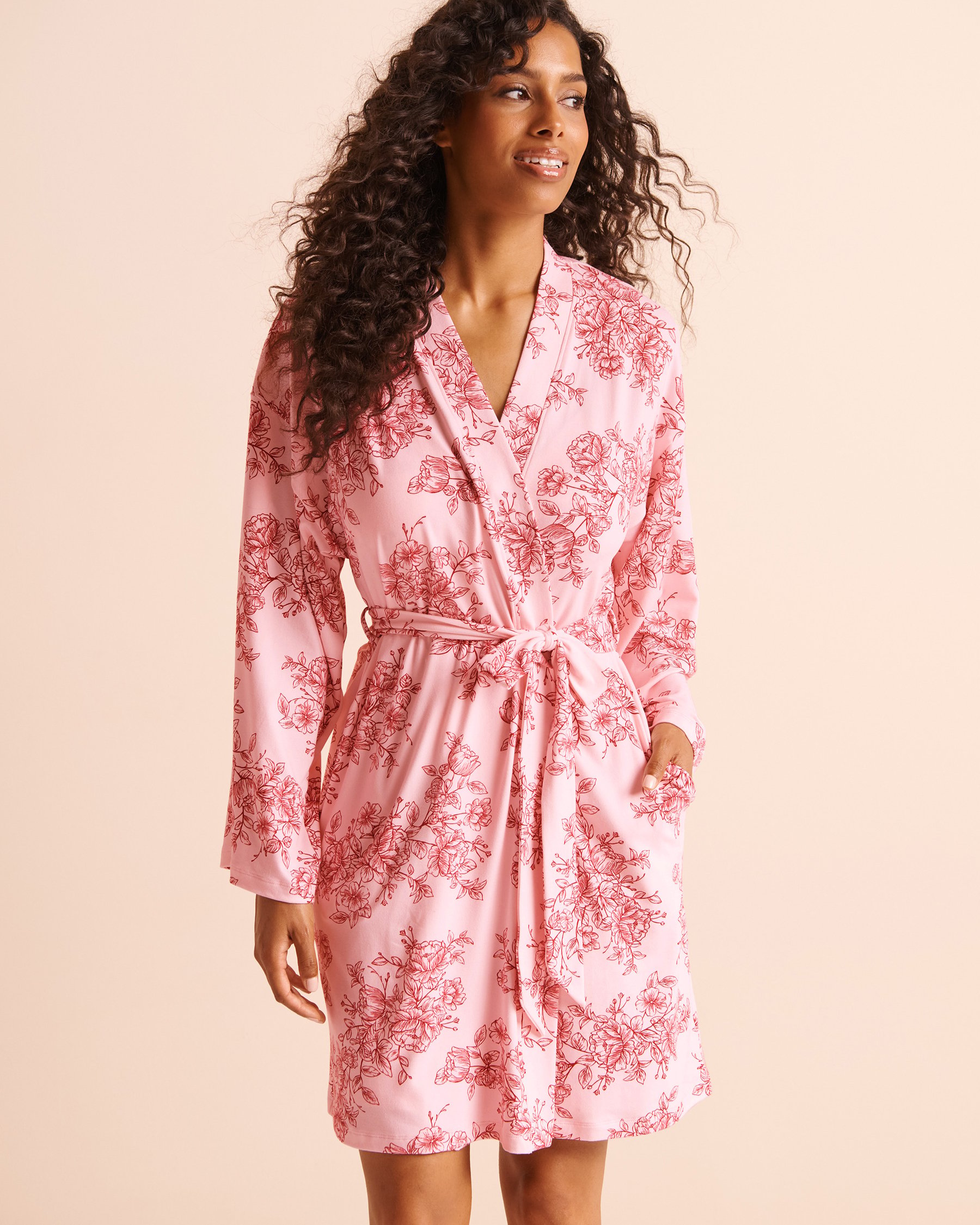 LA VIE EN ROSE Kimono ultra doux imprimé floral Bouquet rosé 40600236 - View1