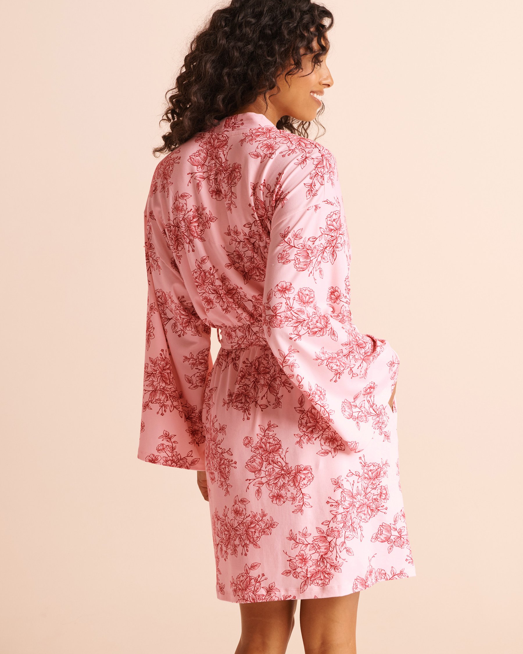 LA VIE EN ROSE Kimono ultra doux imprimé floral Bouquet rosé 40600236 - View2