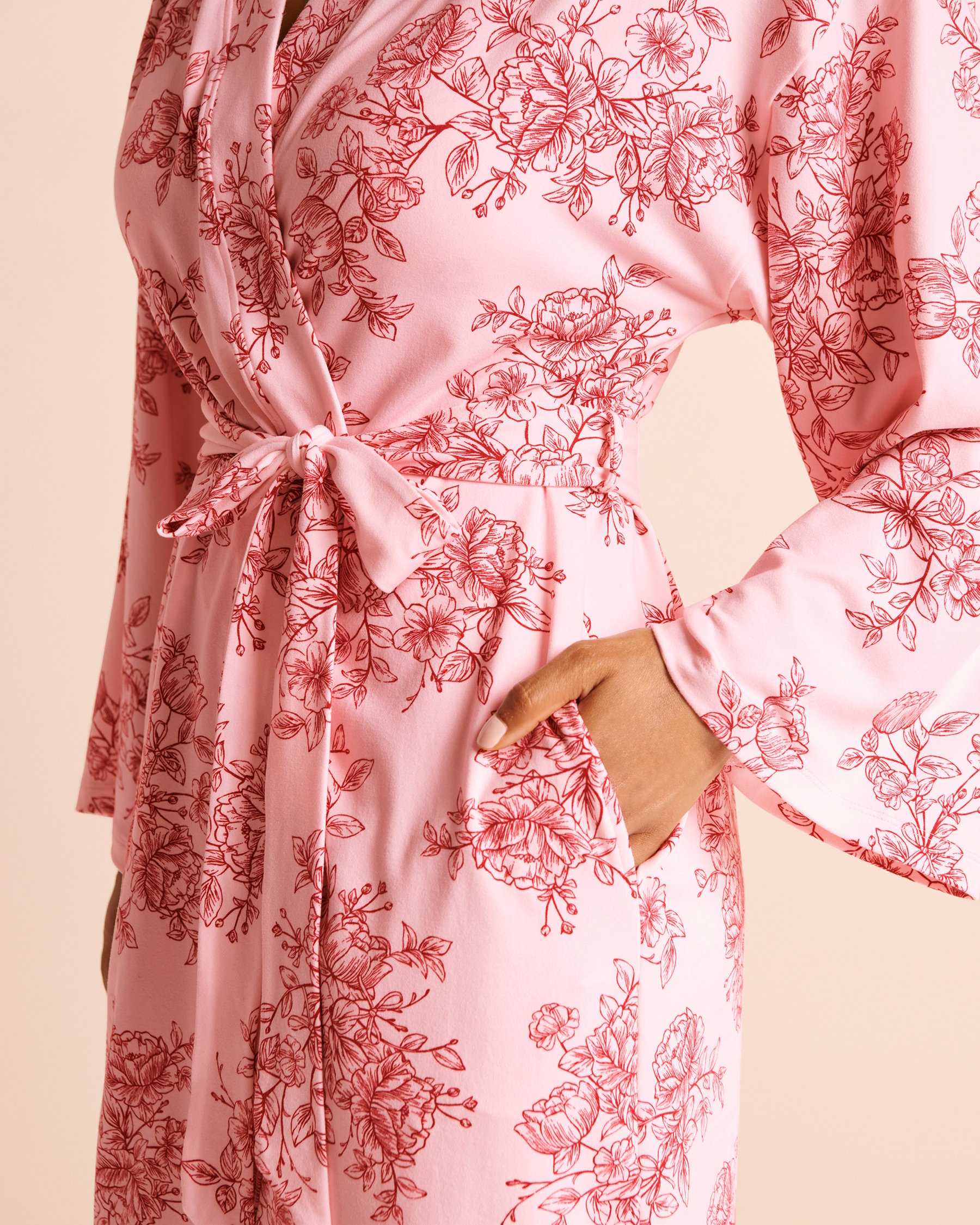 LA VIE EN ROSE Kimono ultra doux imprimé floral Bouquet rosé 40600236 - View3