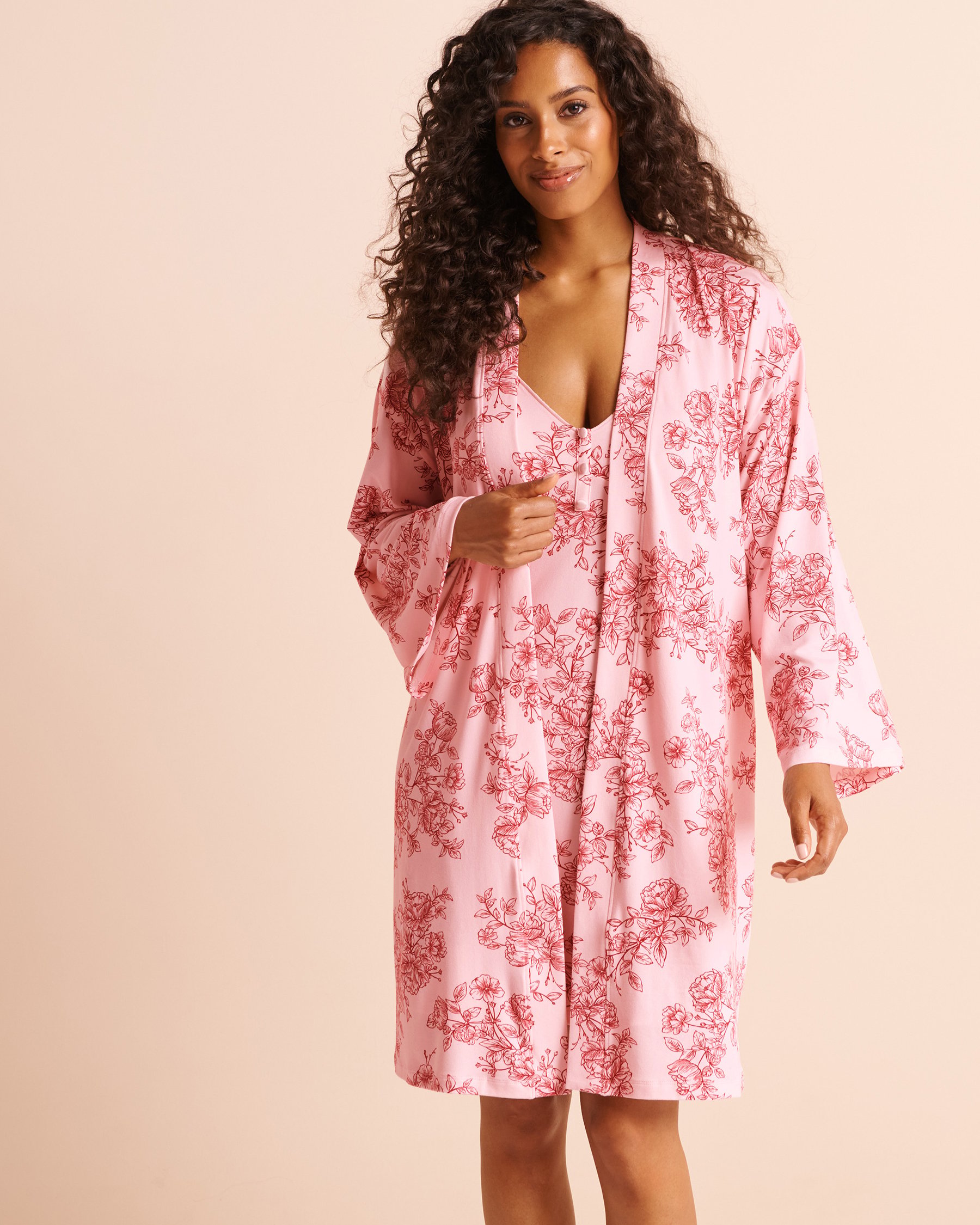 LA VIE EN ROSE Kimono ultra doux imprimé floral Bouquet rosé 40600236 - View5