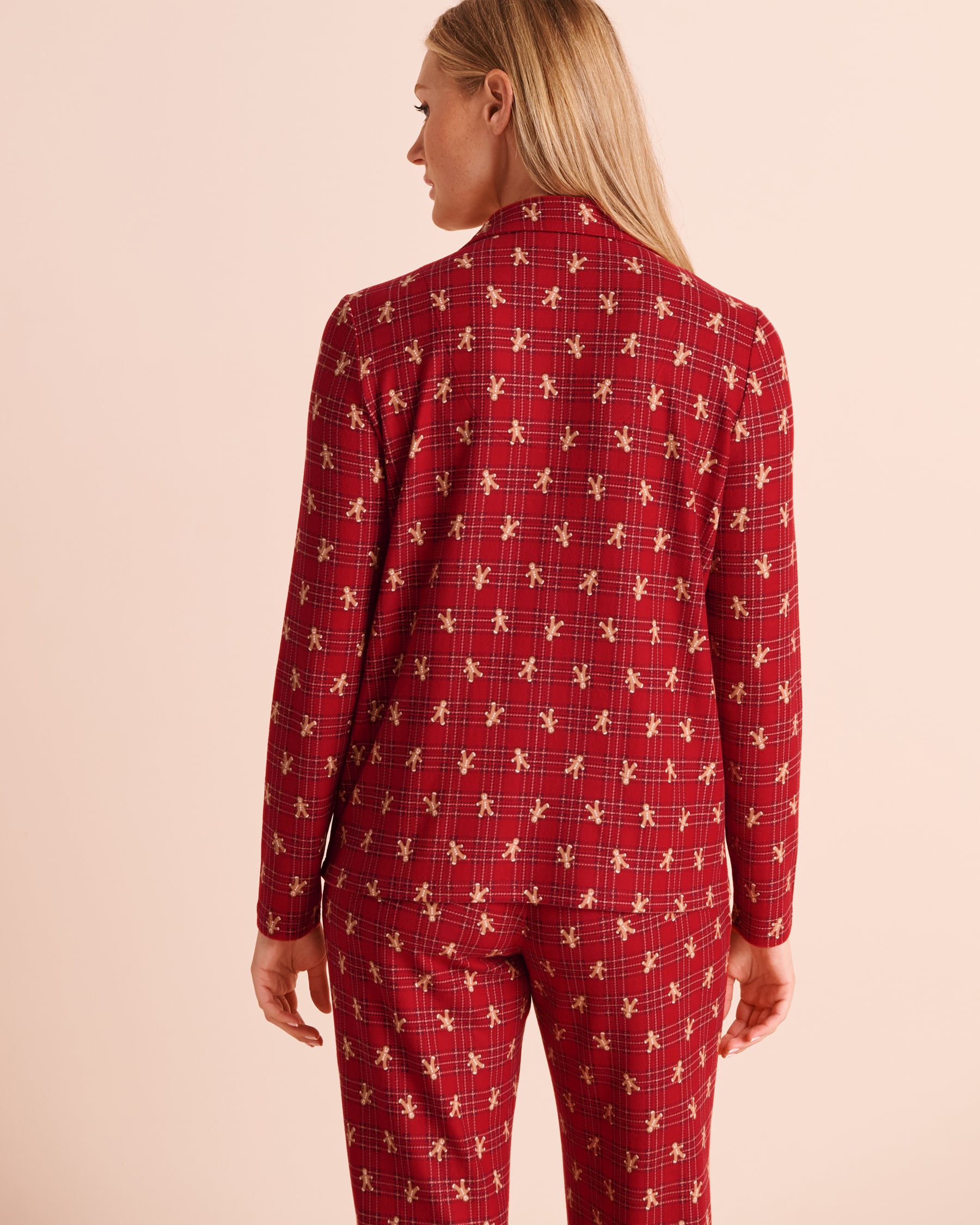 LA VIE EN ROSE Cookie Print Soft Knit Long Sleeve Button-down Shirt Candy Cane Red/Cookies 40100926 - View2