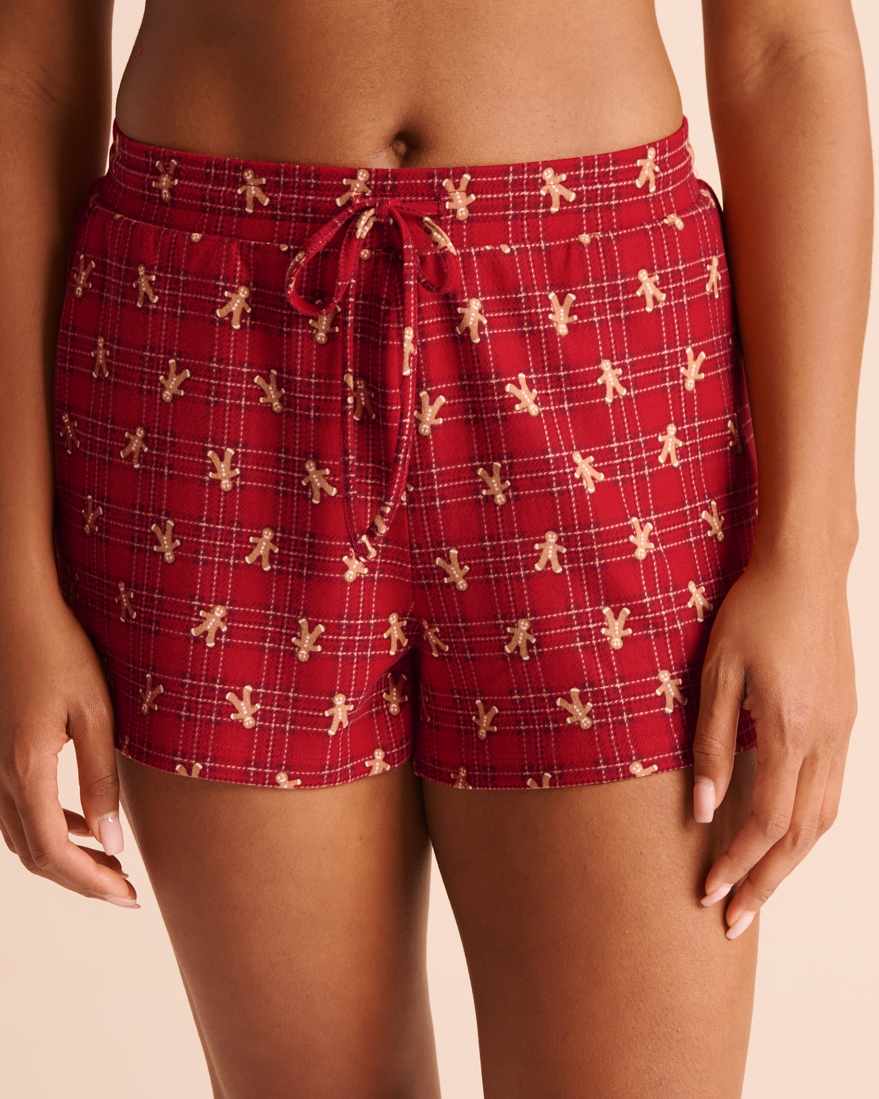 LA VIE EN ROSE Cookie Print Soft Knit Pajama Shorts Candy Cane Red/Cookies 40200905 - View1