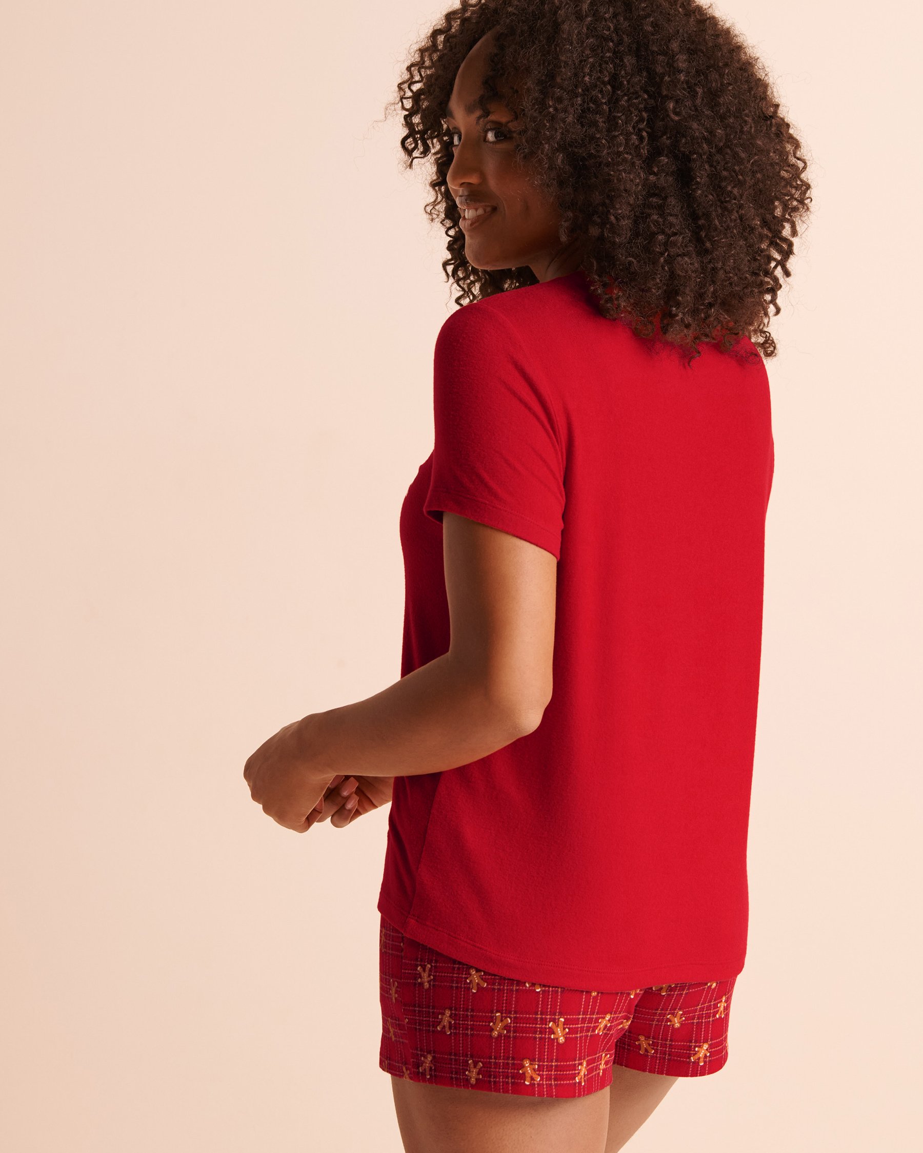 LA VIE EN ROSE Cookie Print Soft Knit Short Sleeve T-shirt Candy Cane Red 40100925 - View2