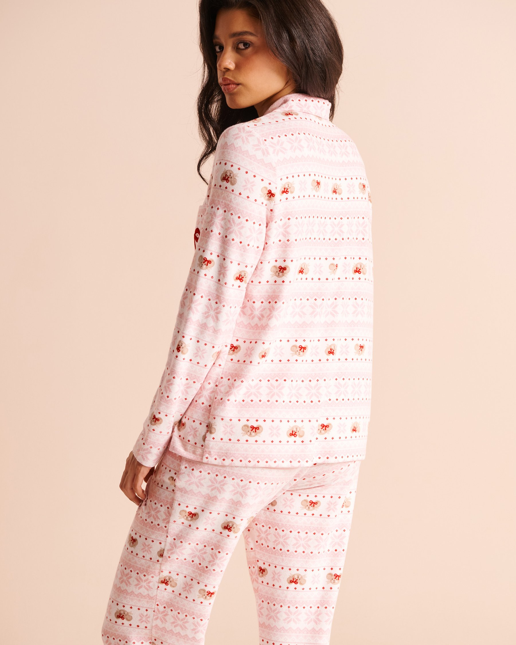 LA VIE EN ROSE Chemisier manches longues en tricot doux imprimé souris Rose givrée/Souris 40100930 - View2