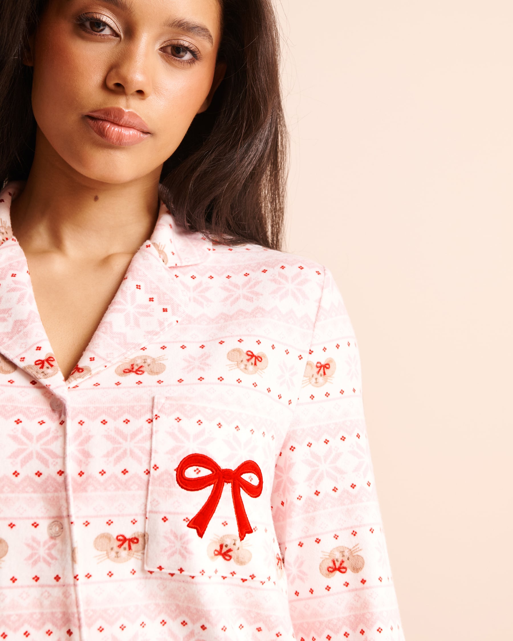 LA VIE EN ROSE Chemisier manches longues en tricot doux imprimé souris Rose givrée/Souris 40100930 - View3