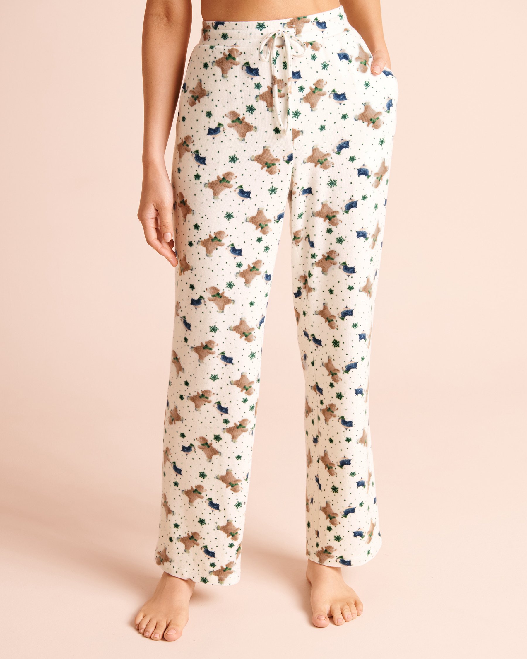 LA VIE EN ROSE Bear & Friends Print Soft Knit Pajama Pants Fir Green/Teddy Bears 40200906 - View1
