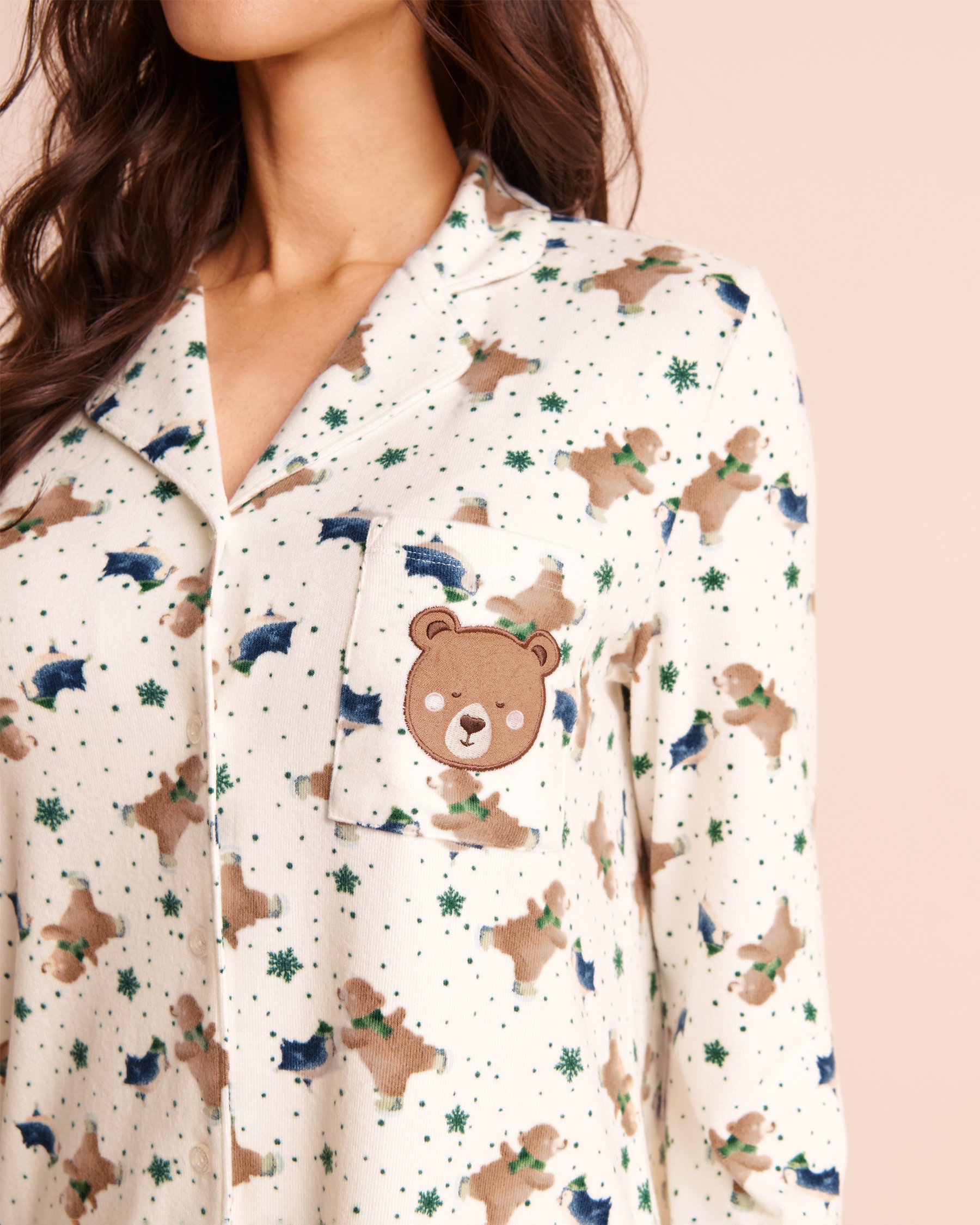 LA VIE EN ROSE Chemisier manches longues en tricot doux imprimé ours et ses amis Vert sapin/Oursons 40100928 - View3
