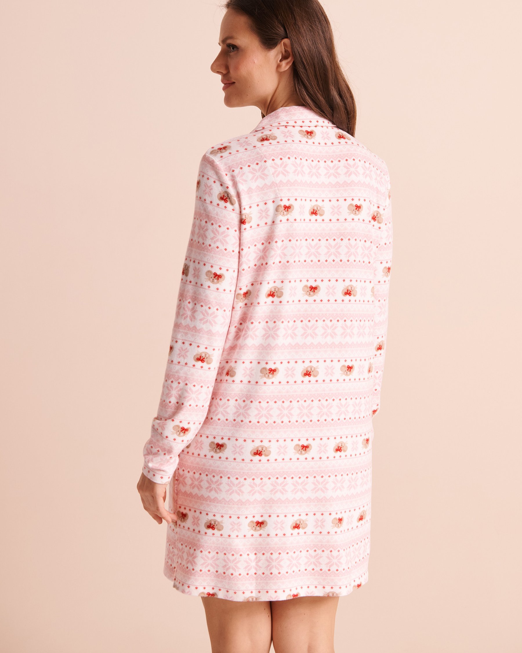 LA VIE EN ROSE Chemise de nuit manches longues en tricot doux imprimé souris Rose givrée/Souris 40500519 - View2
