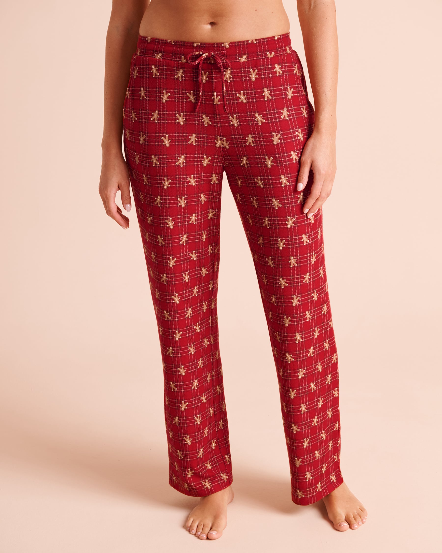 LA VIE EN ROSE Cookie Print Soft Knit Pajama Pants Candy Cane Red/Cookies 40200904 - View1