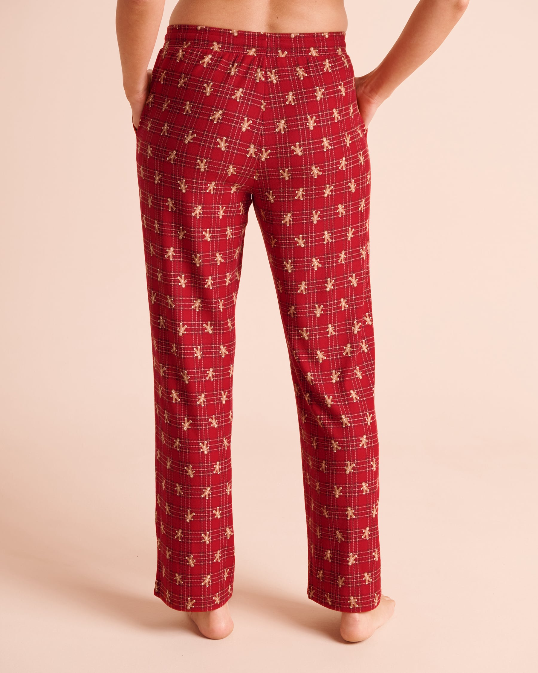 LA VIE EN ROSE Cookie Print Soft Knit Pajama Pants Candy Cane Red/Cookies 40200904 - View2