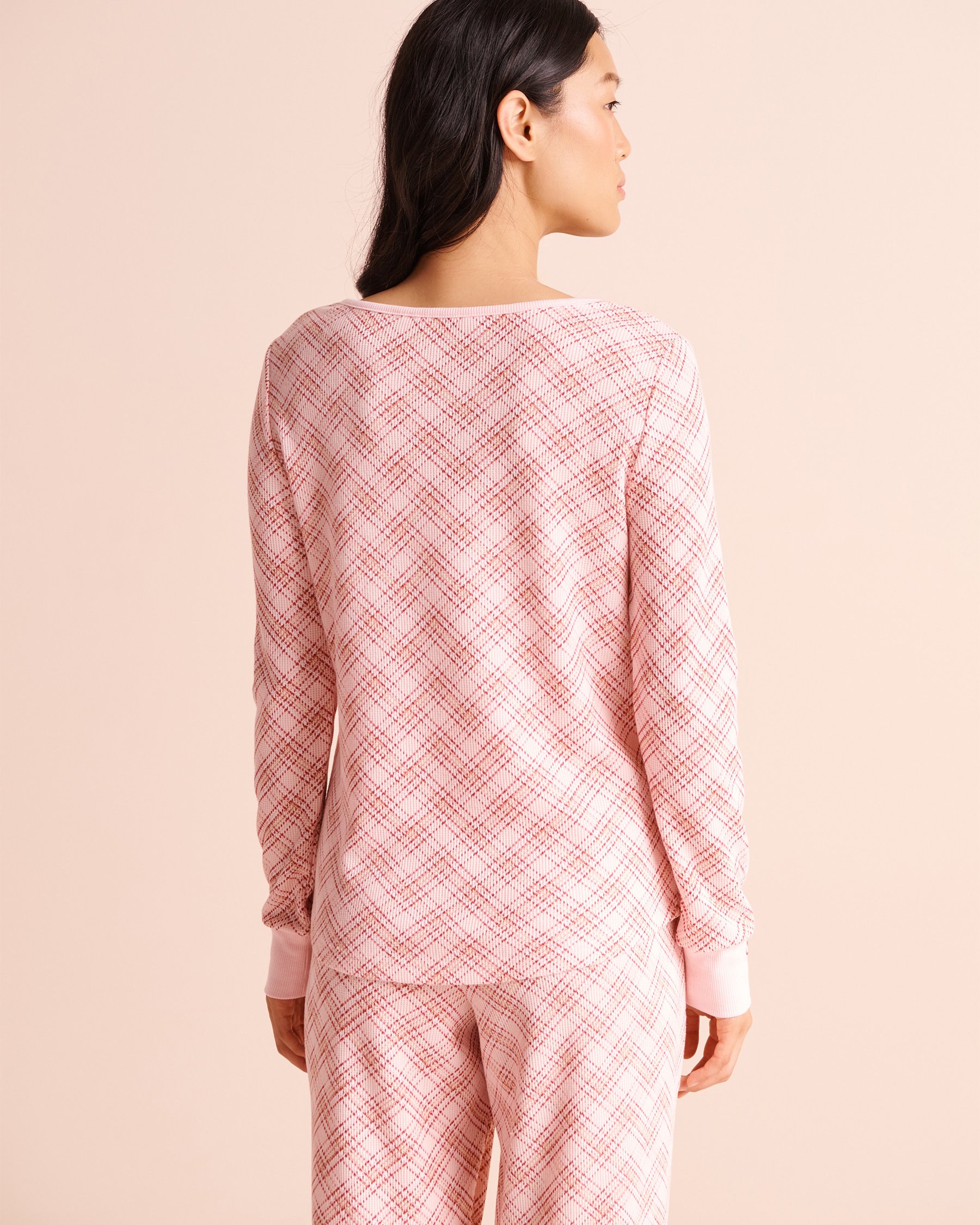LA VIE EN ROSE Pink Plaid Waffle Knit Long Sleeve Top Frosty Pink/Plaid 40100933 - View2