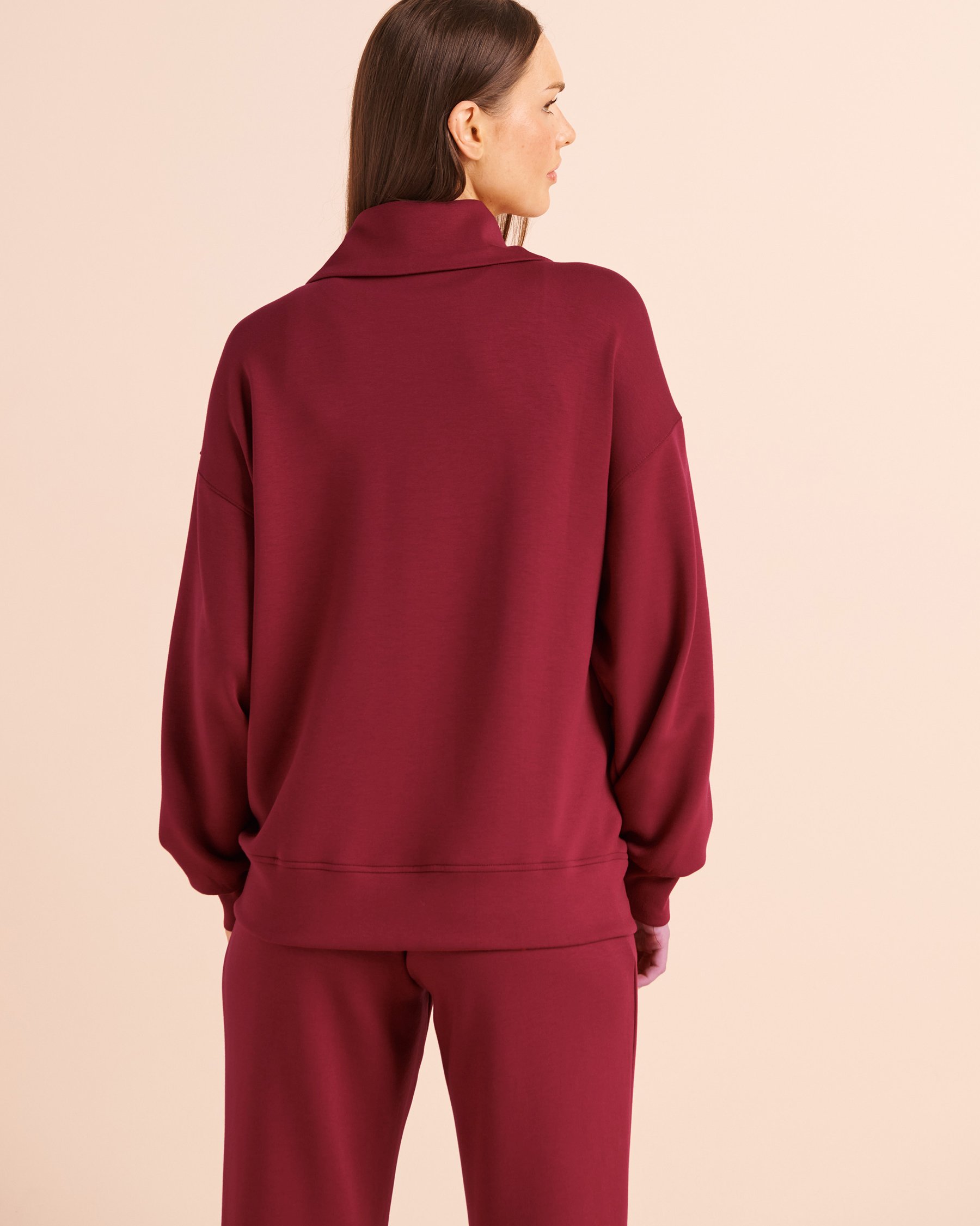 LA VIE EN ROSE Scuba Knit Zip-Up Sweatshirt Burgundy 50100148 - View2