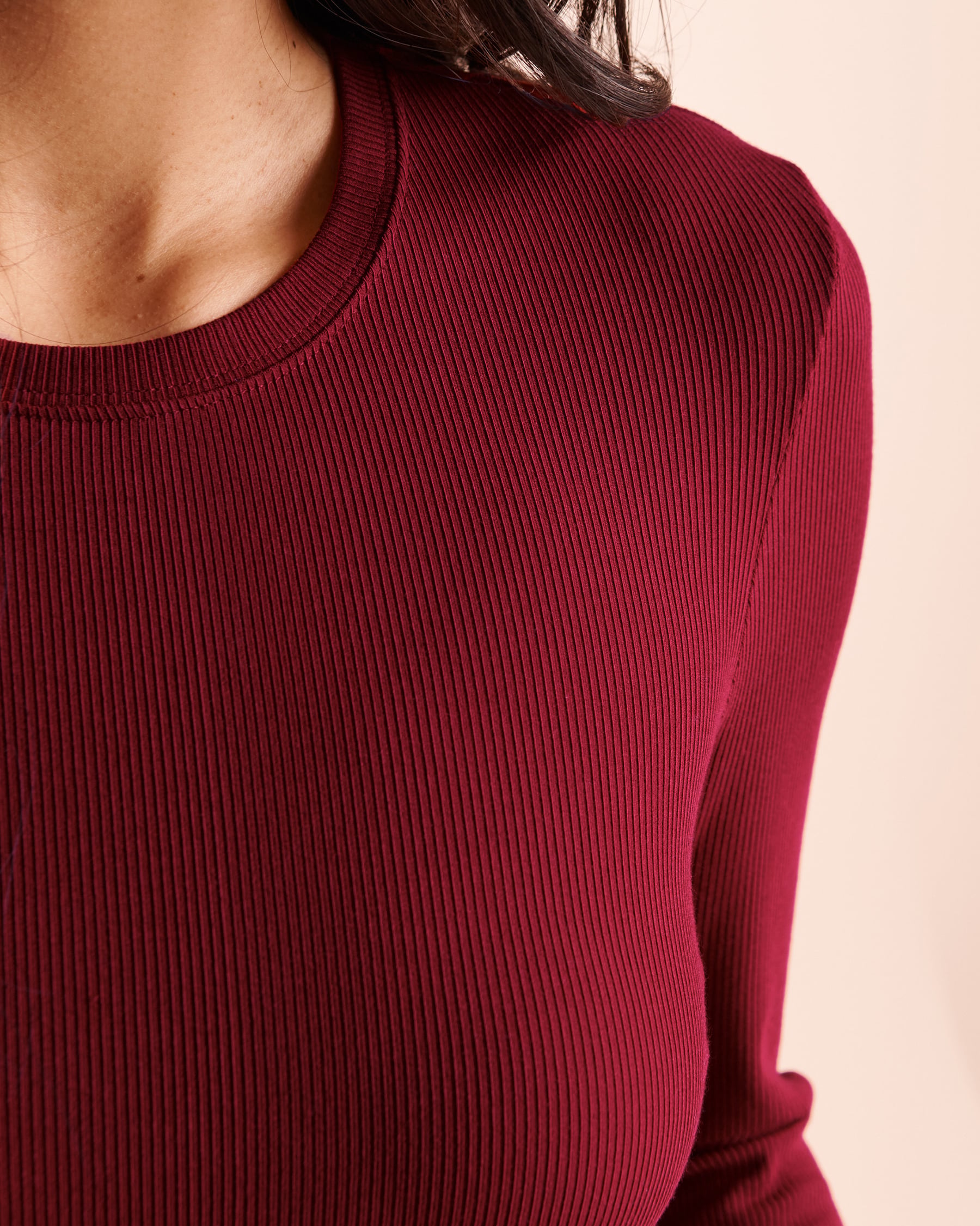 LA VIE EN ROSE Ribbed Modal Long Sleeve Shirt Deep Red 50100151 - View3