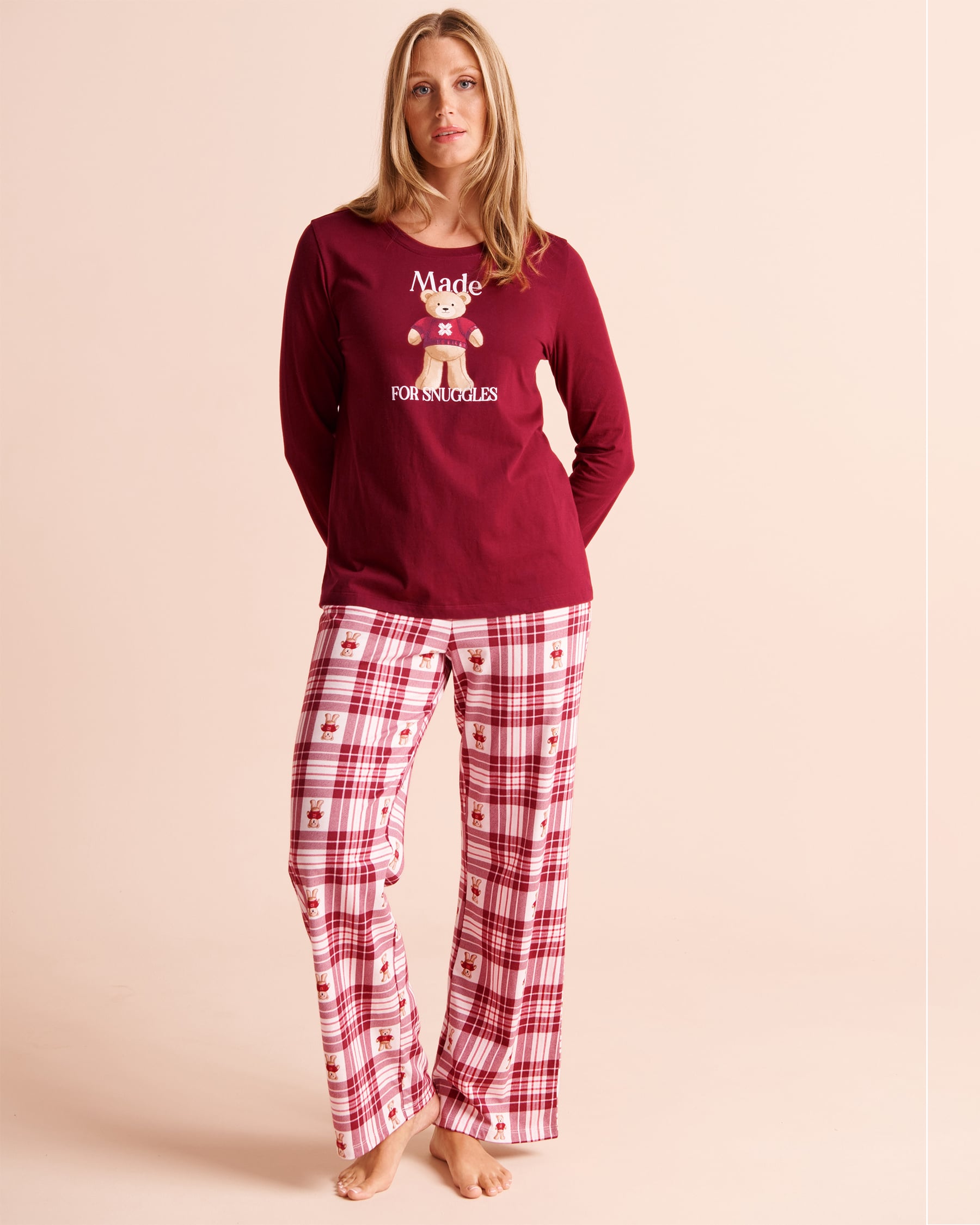 LA VIE EN ROSE Ensemble pyjama en coton imprimé oursons Bourgogne/Oursons 40400102 - View1