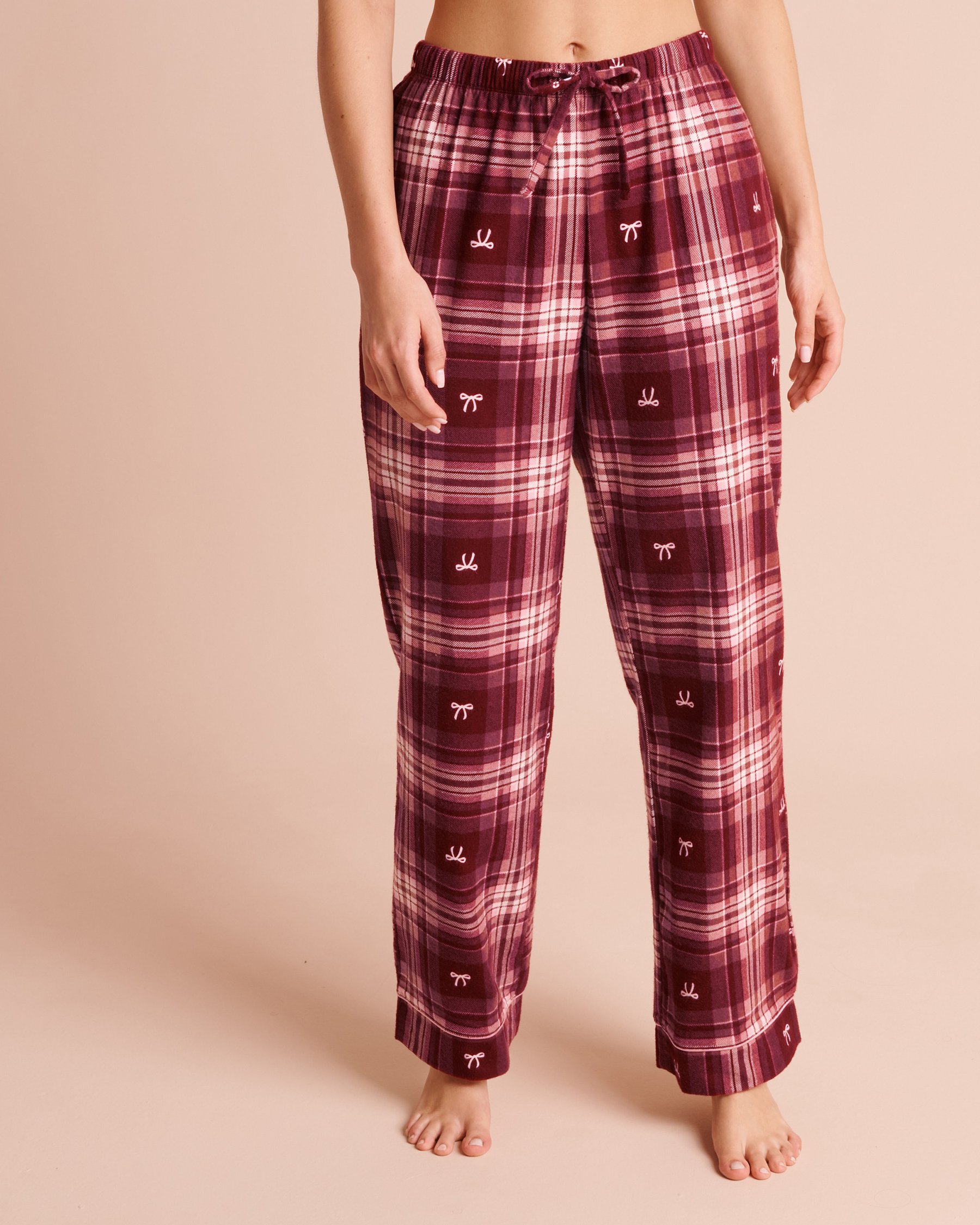 LA VIE EN ROSE Bow & Plaid Print Flannel Pajama Set Burgundy/Plaid 40400103 - View6